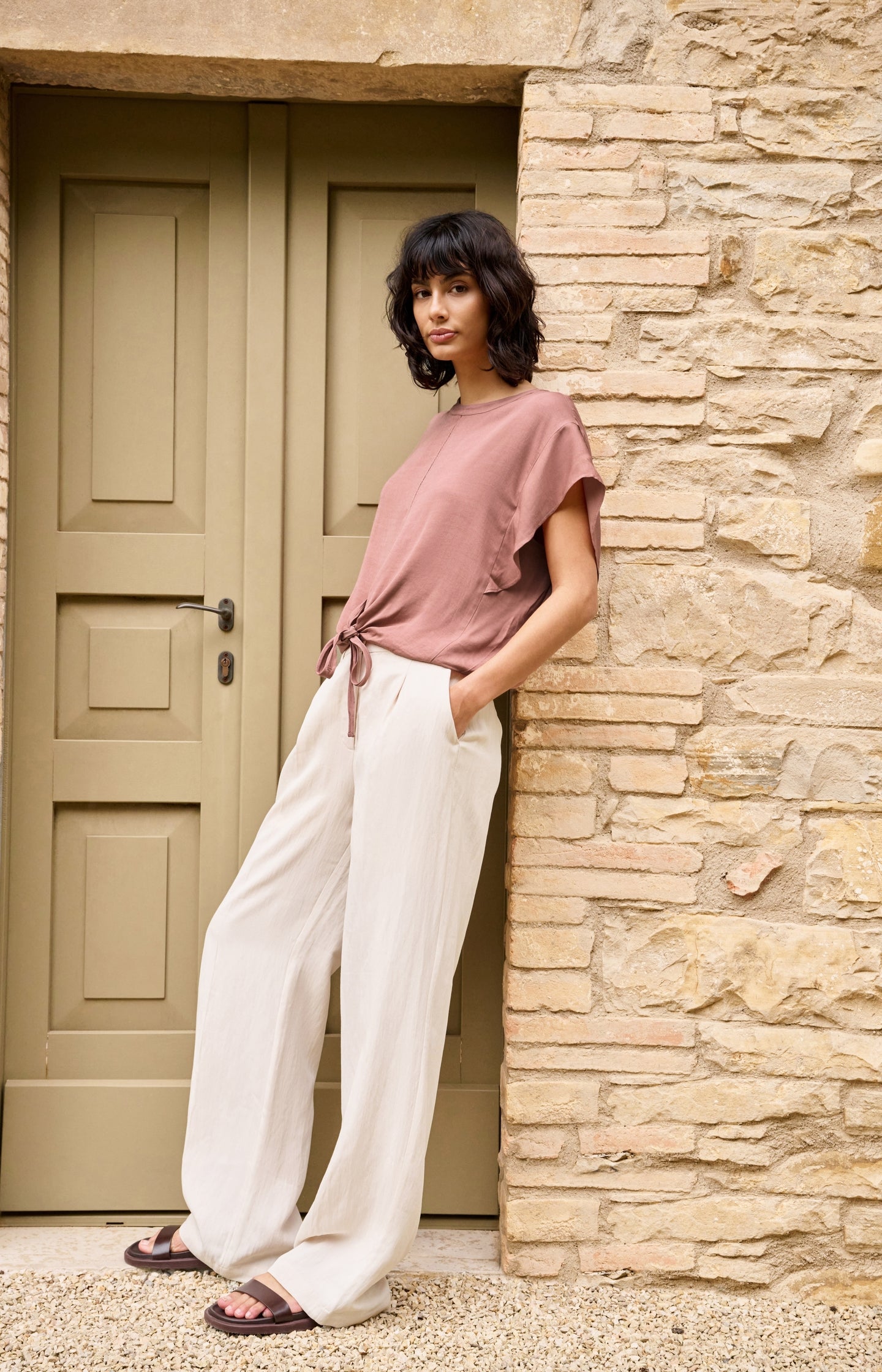 Flowy top with knot detail and elastic hem