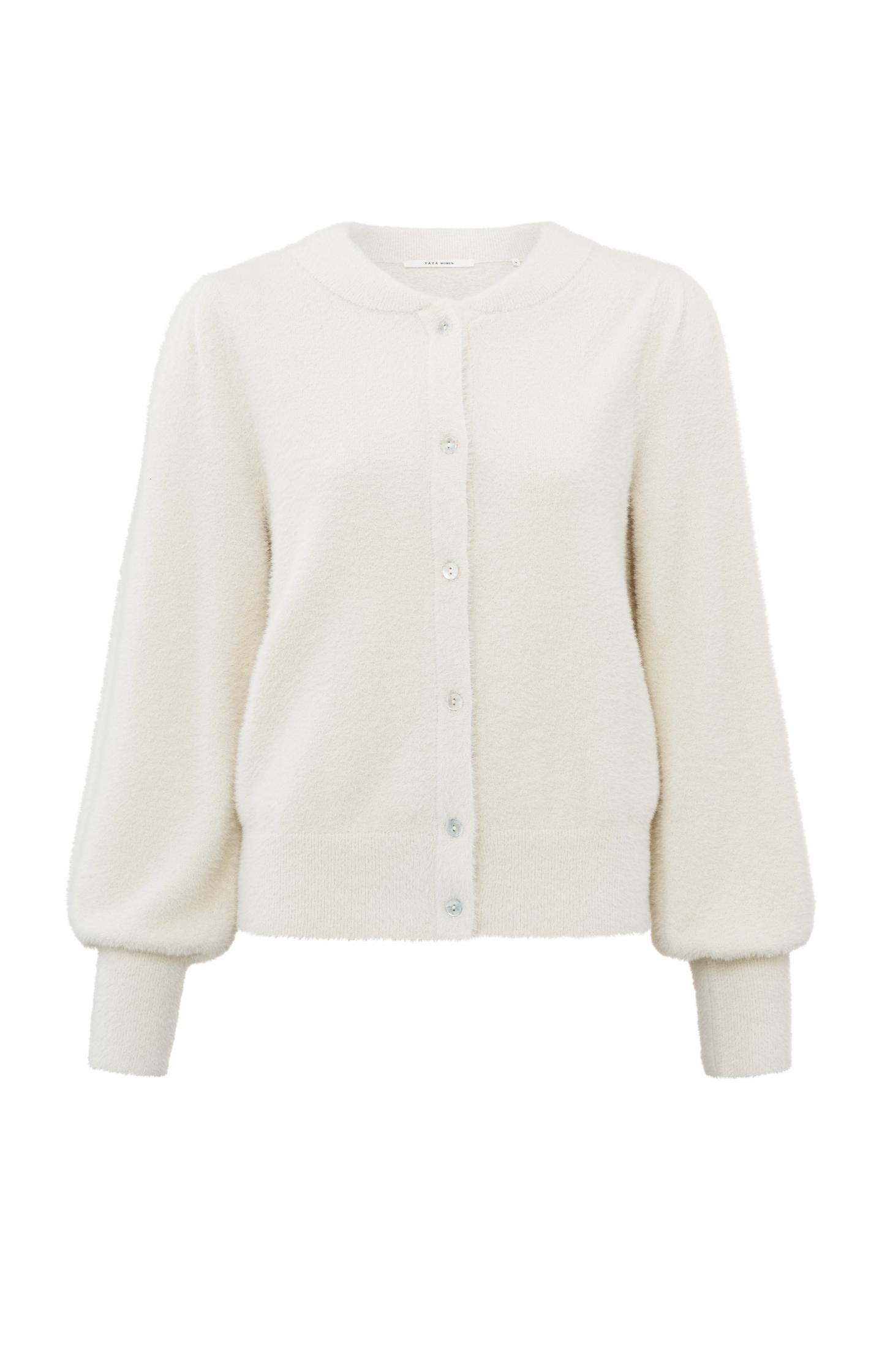 Fluffy cardigan with round neck, long sleeves and buttons - Type: product