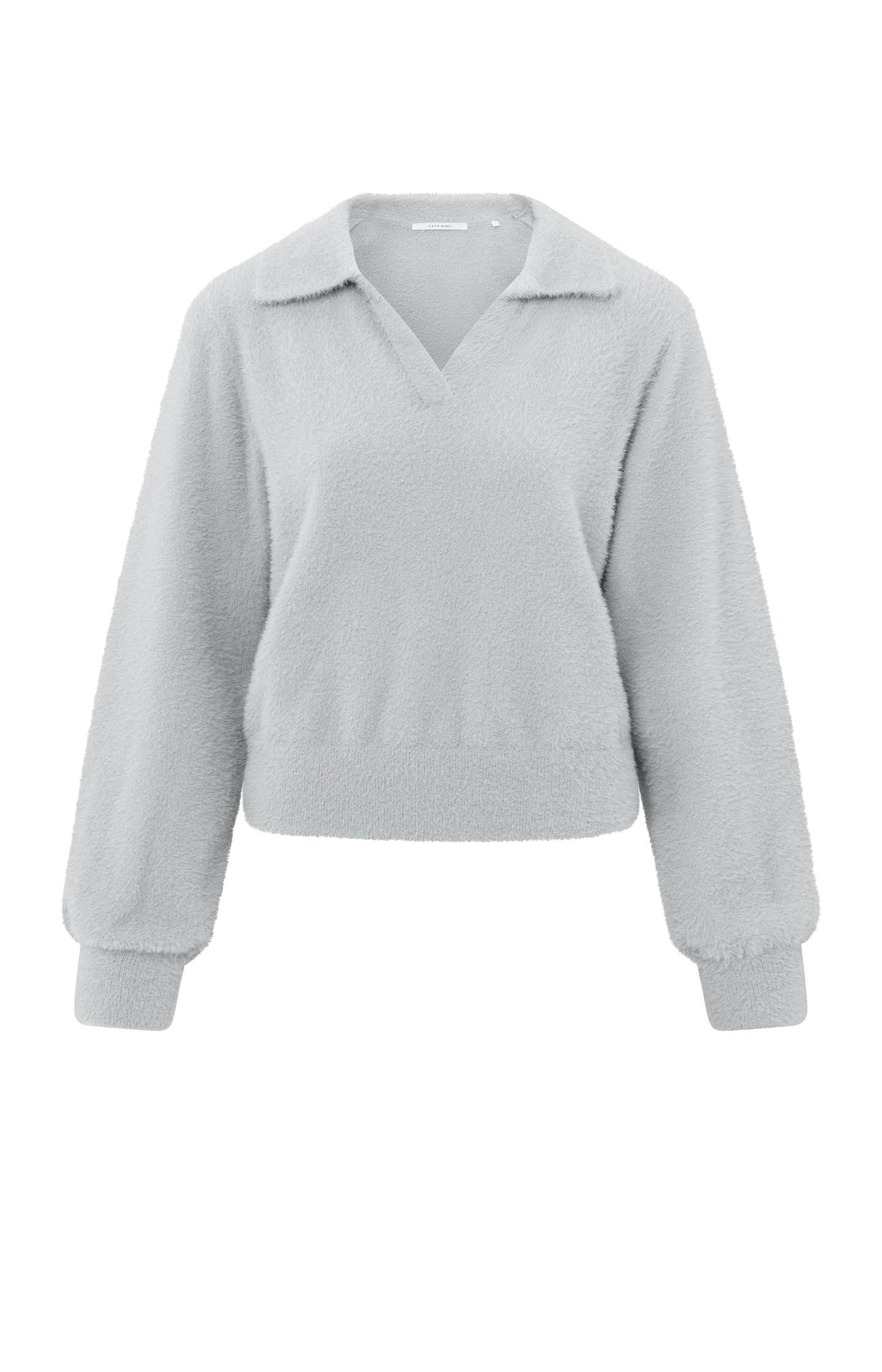 Fluffy polo sweater with classic collar and V-neck - Type: product