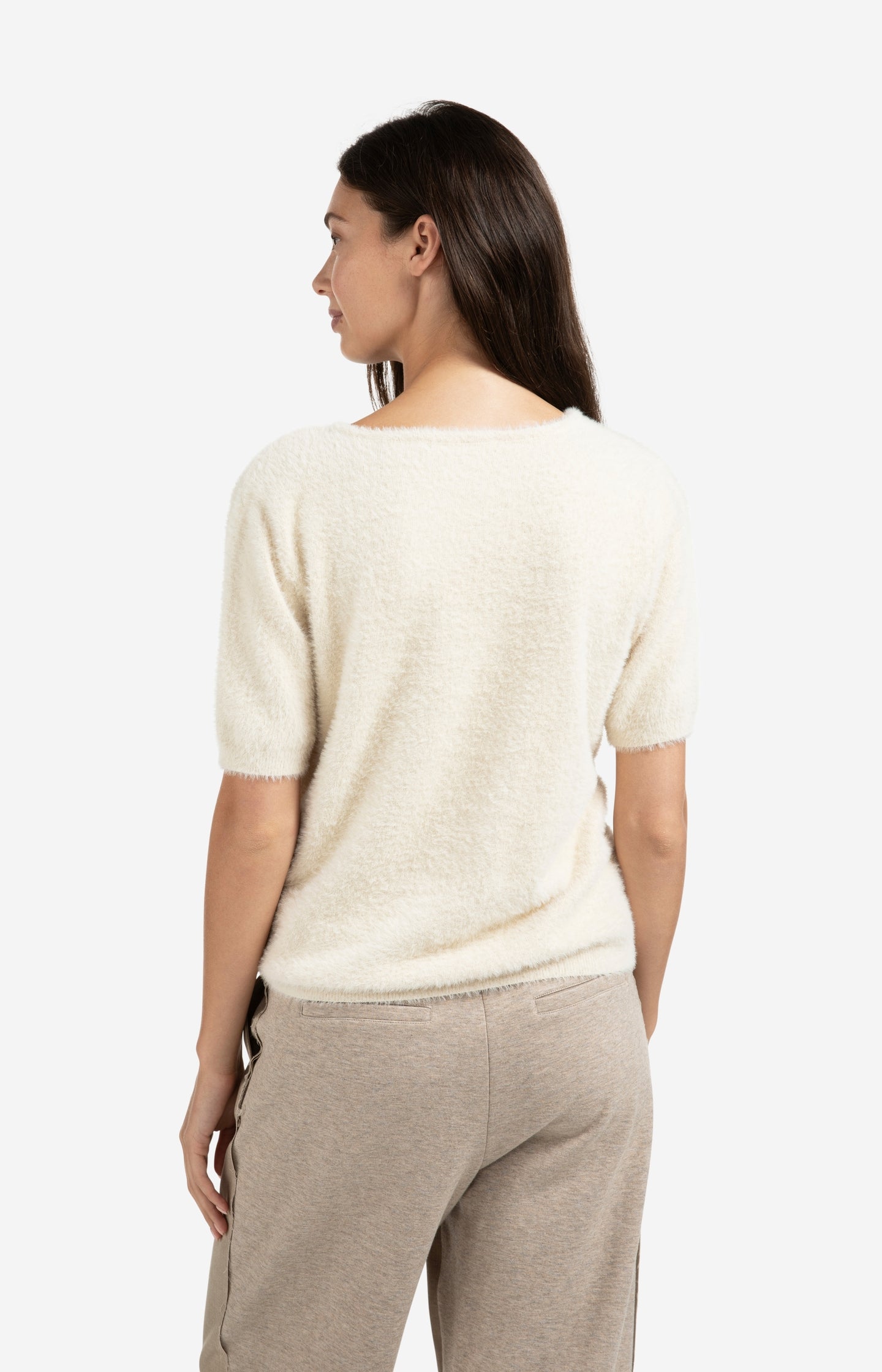 Fluffy short-sleeve sweater with wrap-over detail - Type: lookbook