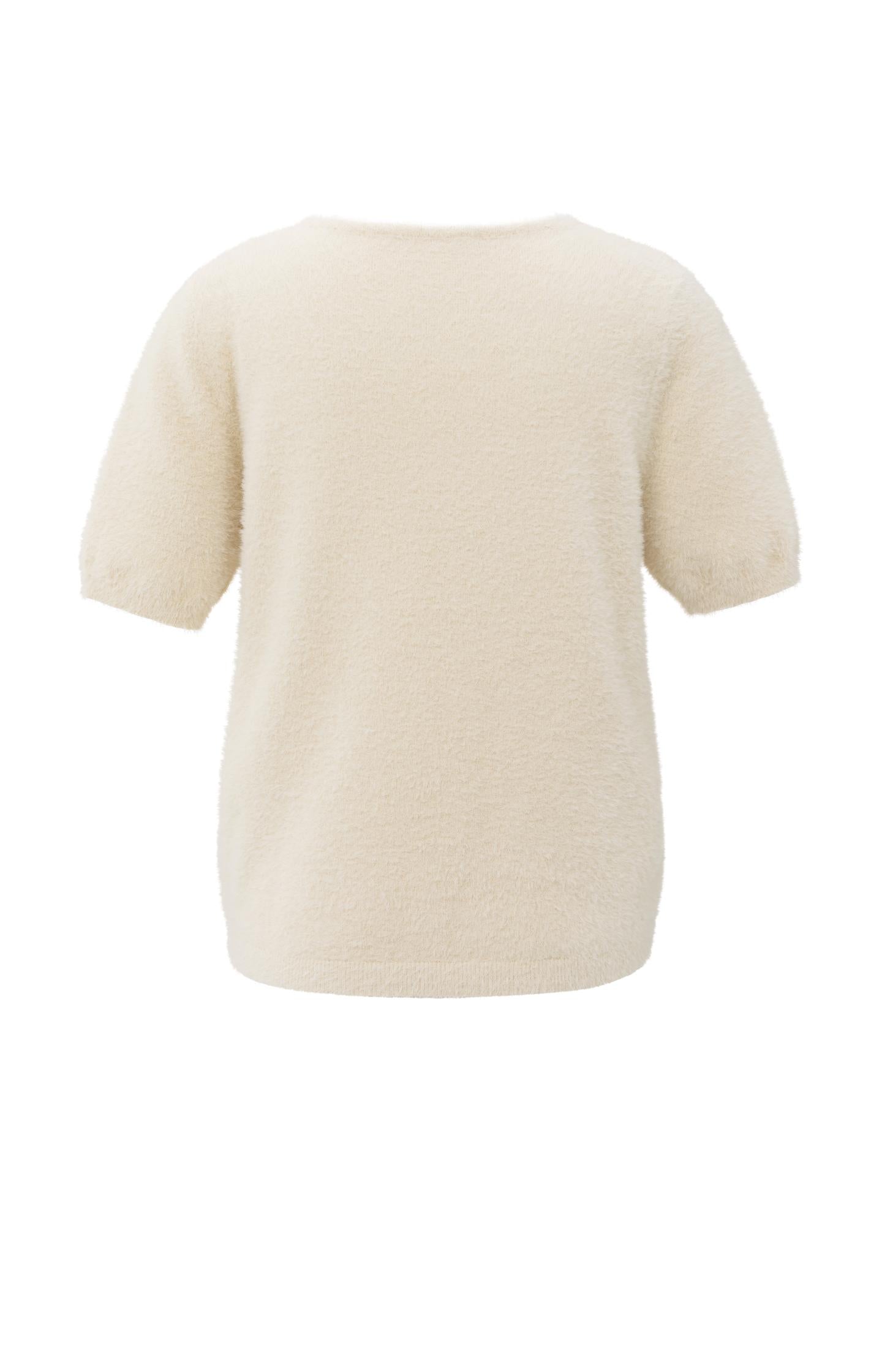 Fluffy short-sleeve sweater with wrap-over detail
