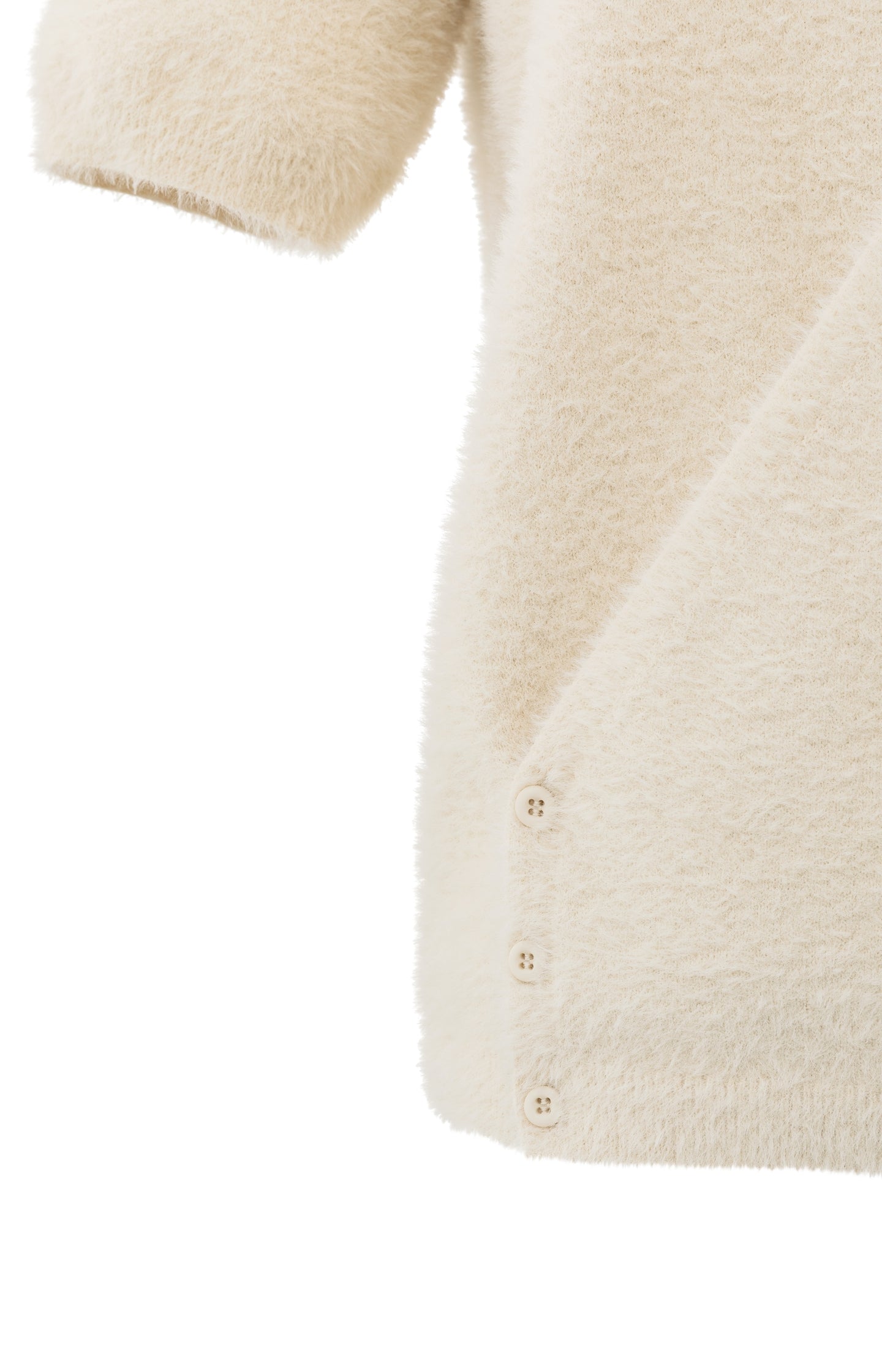 Fluffy short-sleeve sweater with wrap-over detail