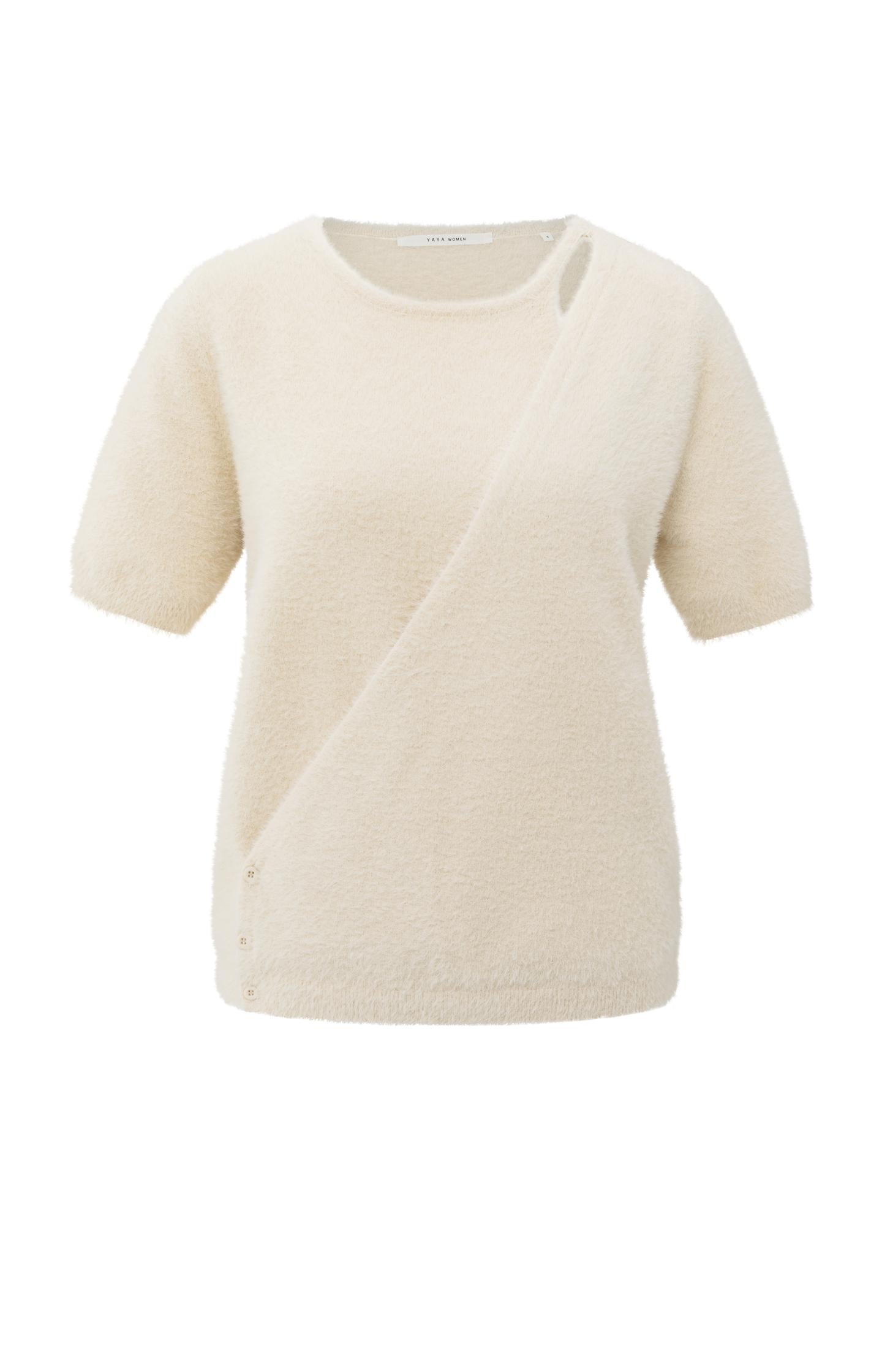 Fluffy short-sleeve sweater with wrap-over detail - Type: product