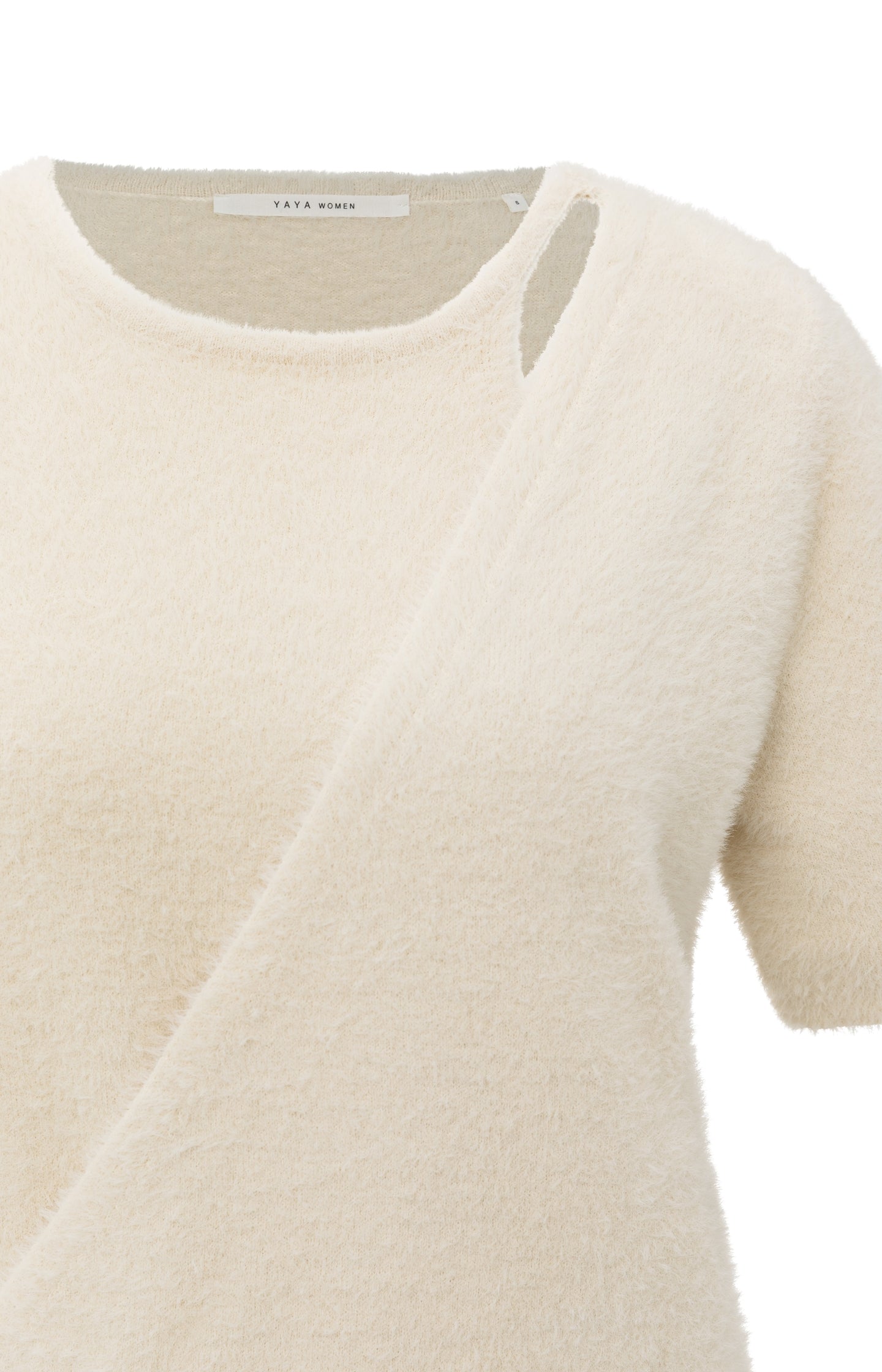 Fluffy short-sleeve sweater with wrap-over detail