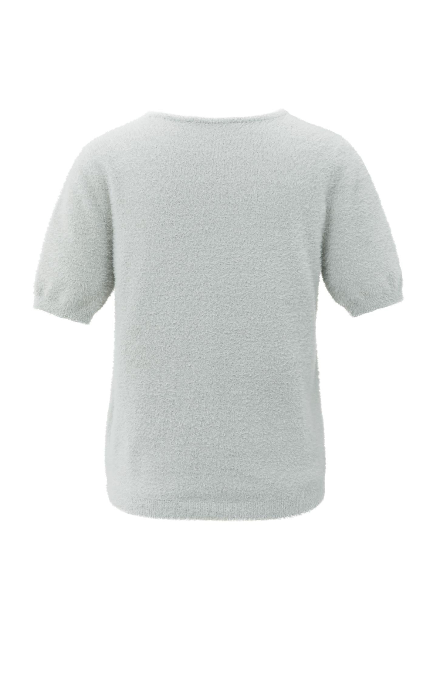 Fluffy short-sleeve sweater with wrap-over detail