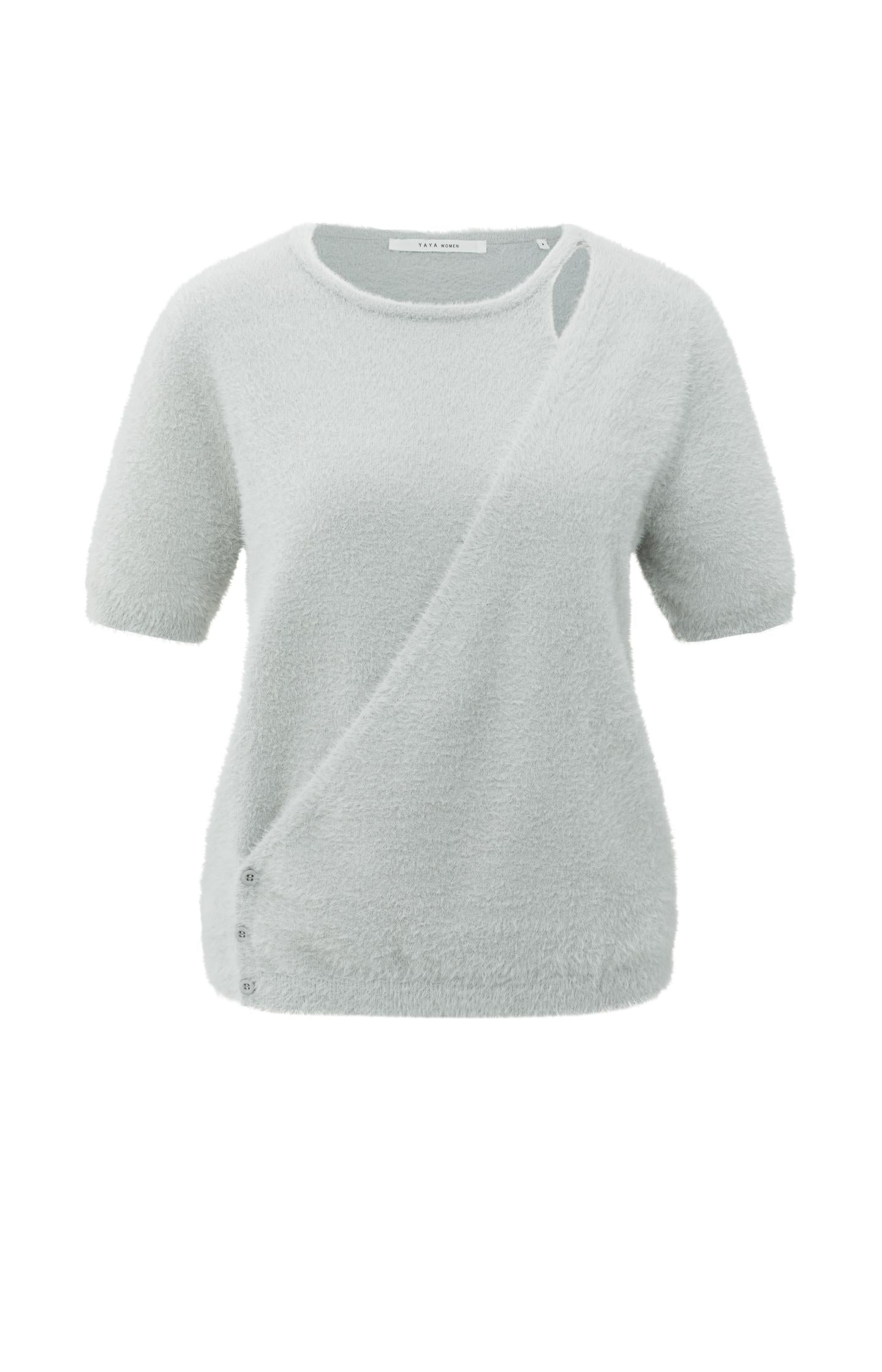 Fluffy short-sleeve sweater with wrap-over detail - Type: product