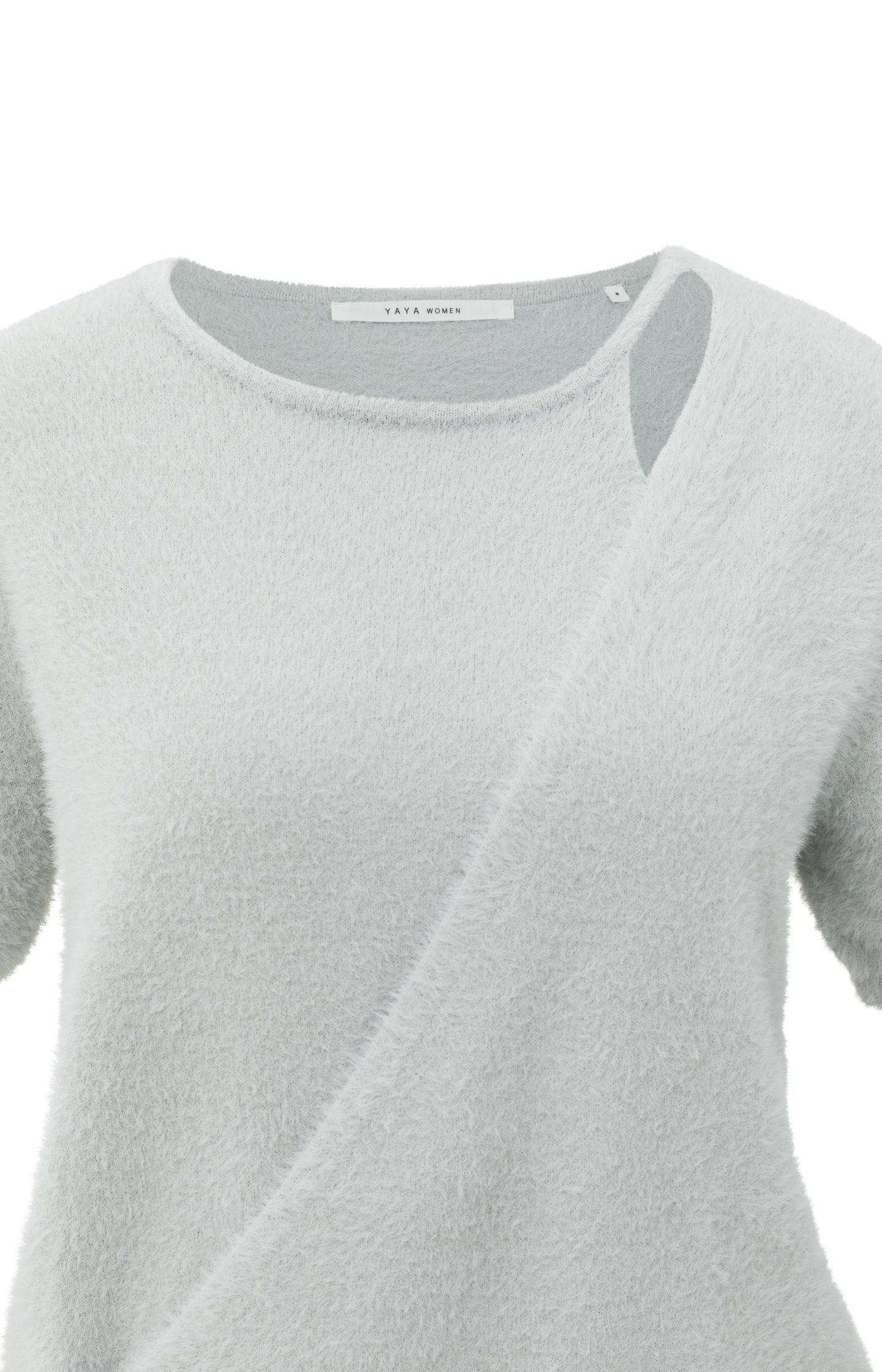 Fluffy short-sleeve sweater with wrap-over detail