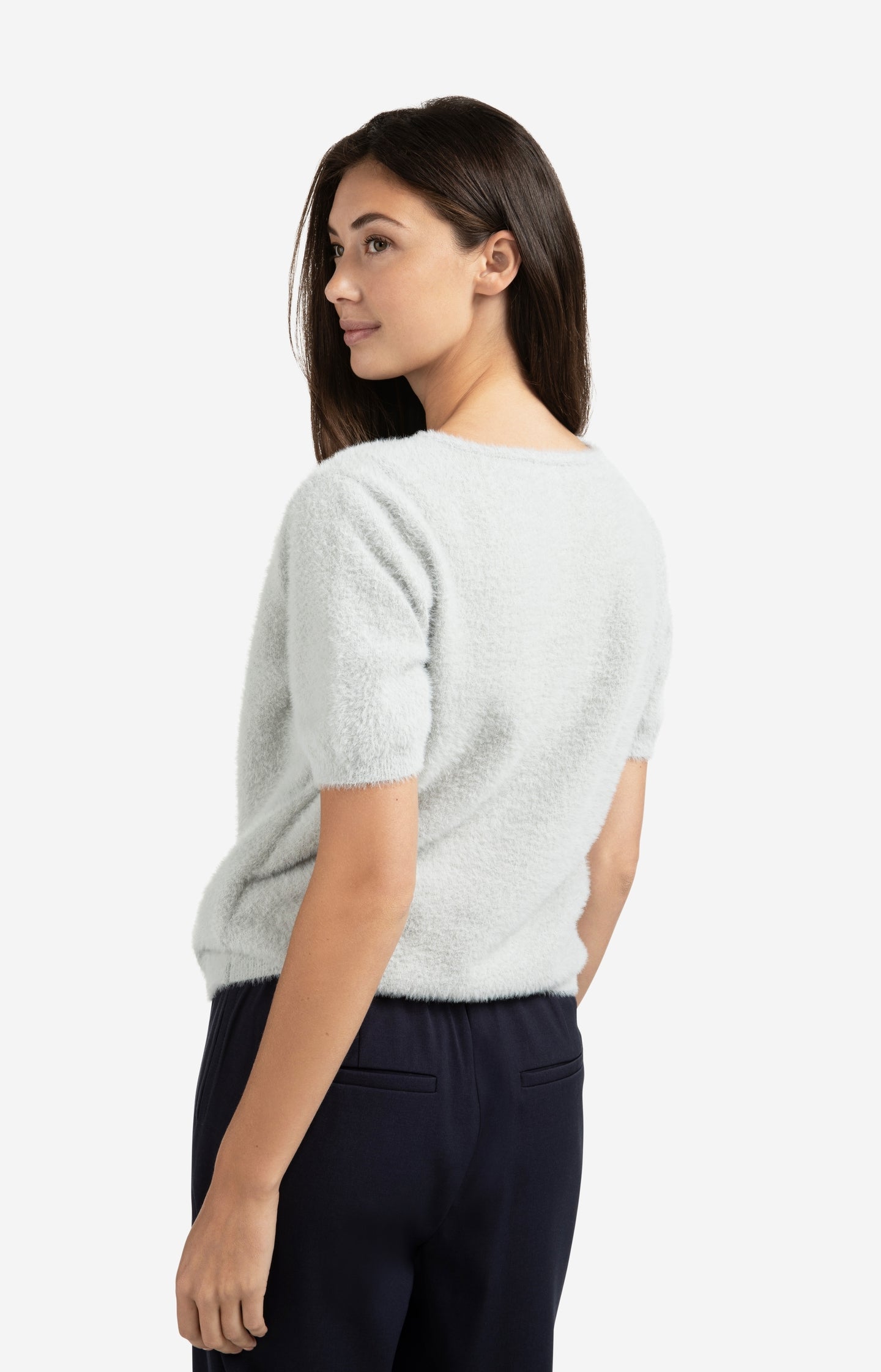 Fluffy short-sleeve sweater with wrap-over detail