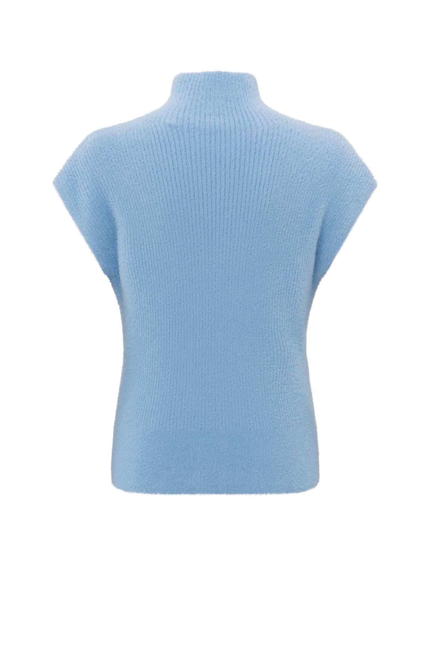 Fluffy sleeveless sweater with high neck and fitted fit