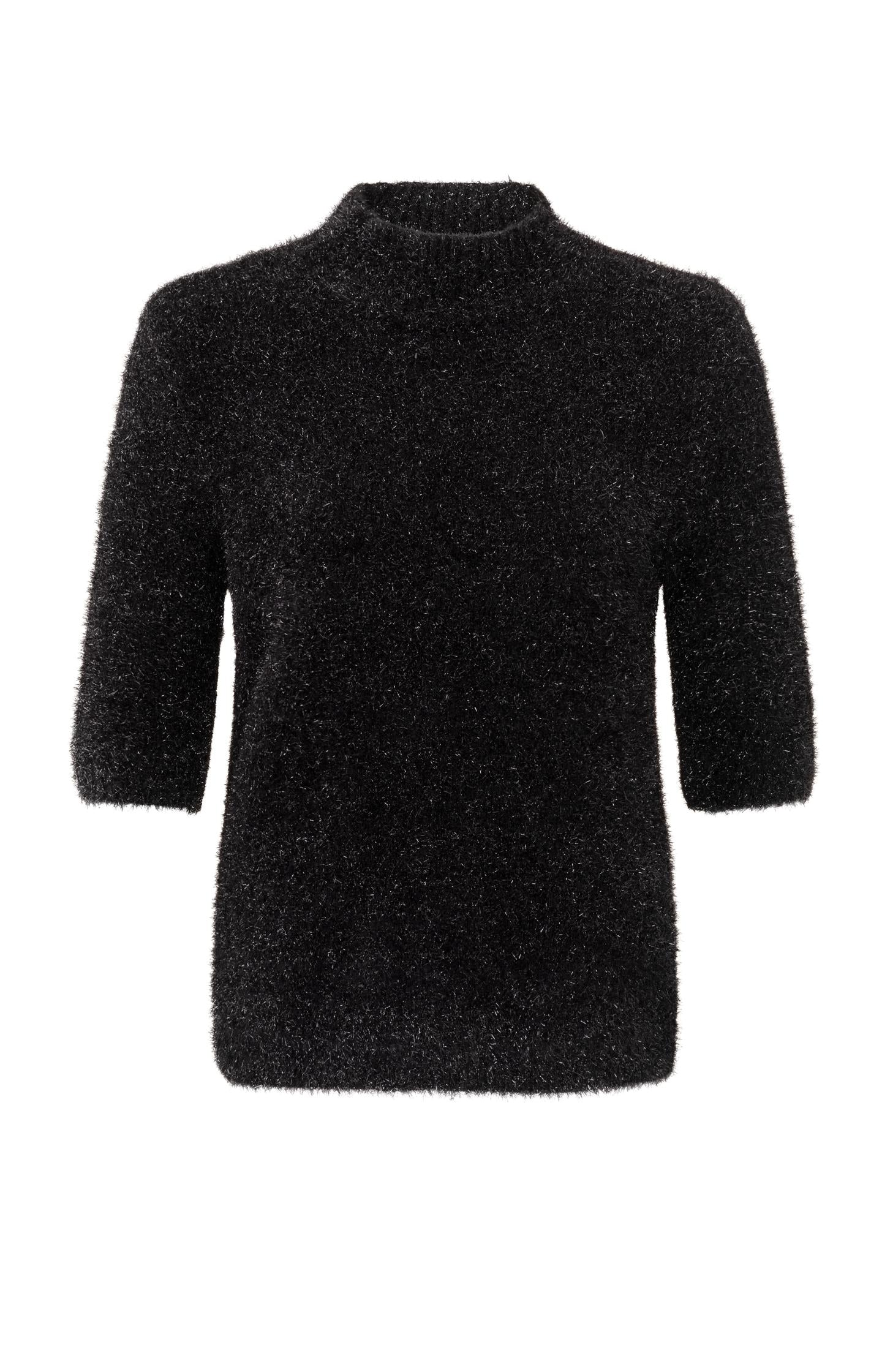 Fluffy sweater with half-length sleeves and a collar - Type: product