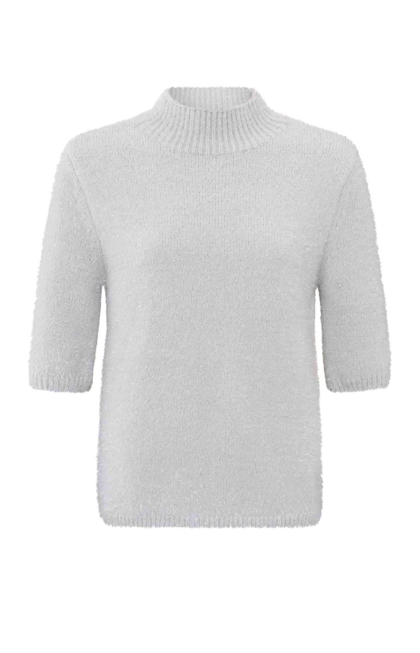 Fluffy sweater with half-length sleeves and a collar - Type: product