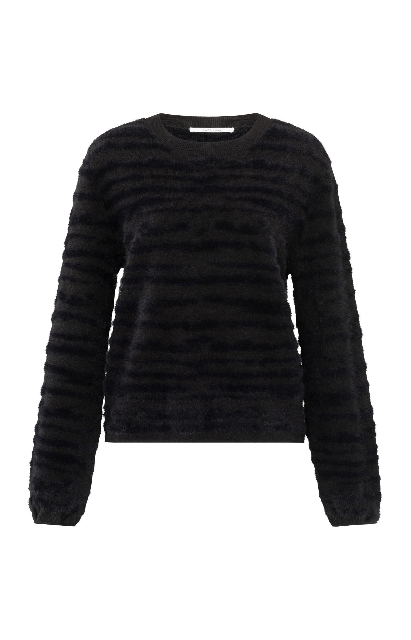 Fluffy sweater with round neckline and subtle stripes - Type: product