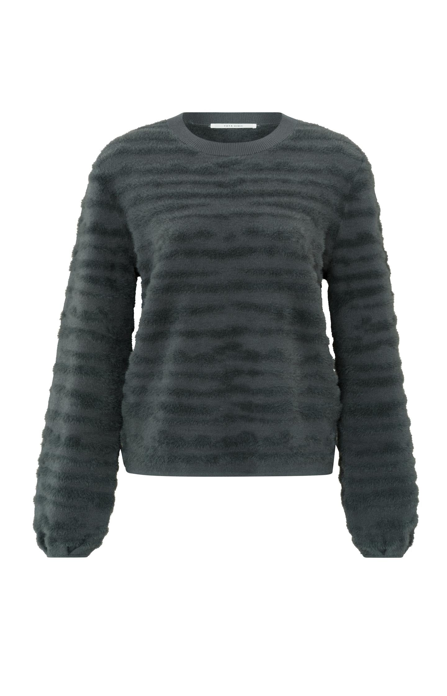 Fluffy sweater with round neckline and subtle stripes - Type: product