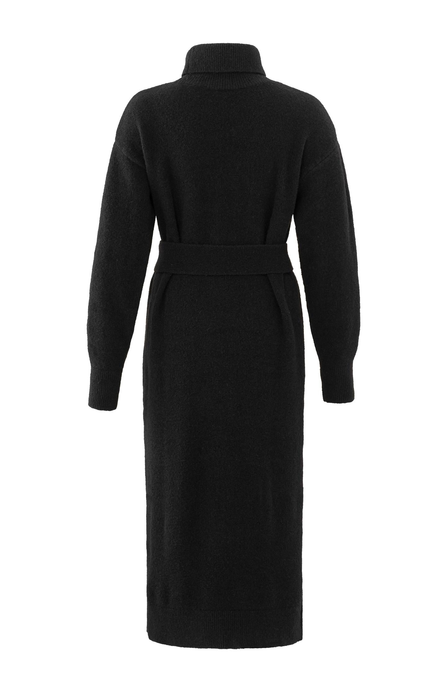 Knitted midi dress with turtleneck and waist belt