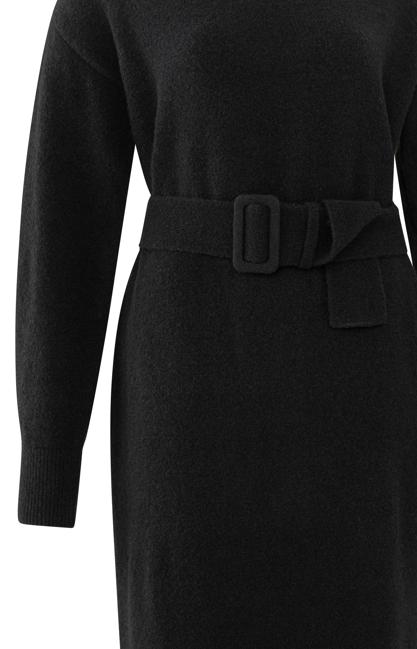 Knitted midi dress with turtleneck and waist belt