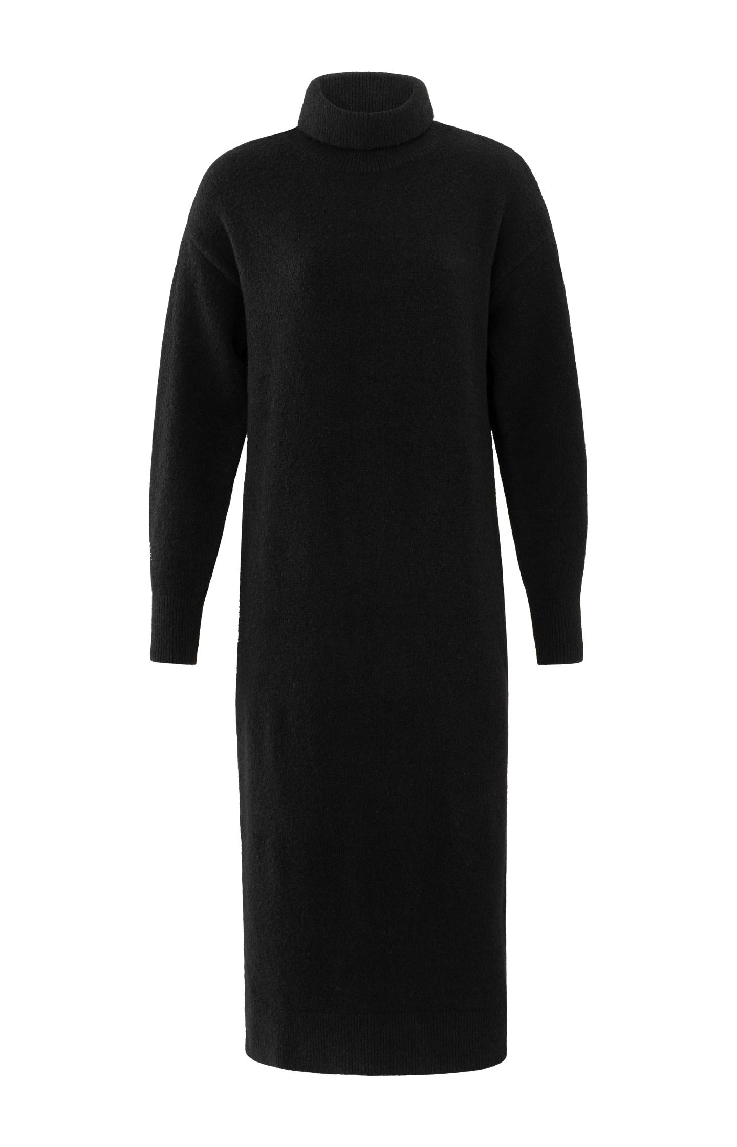 Knitted midi dress with turtleneck and waist belt