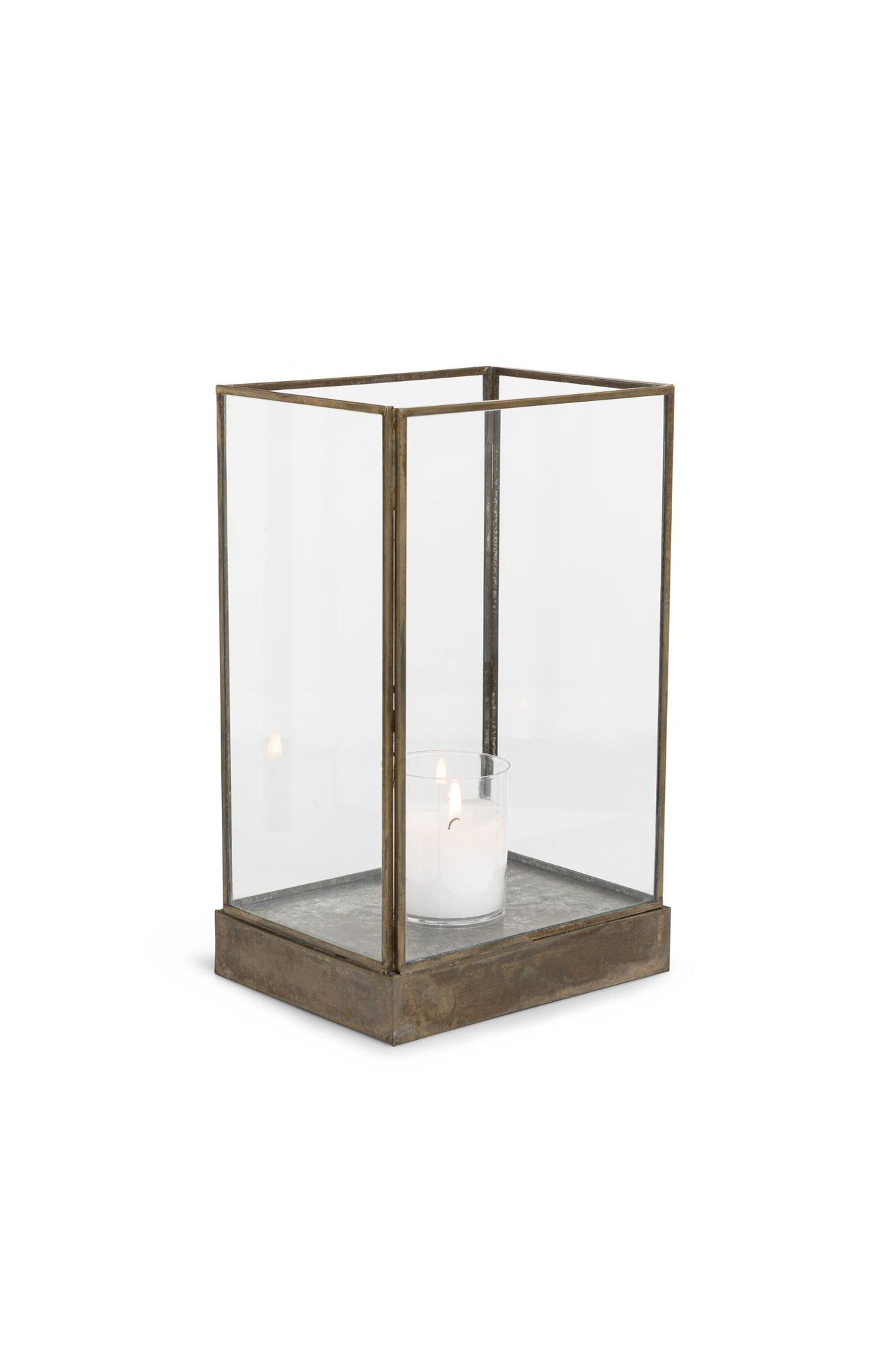 Glass candle holder with metal frame - large
