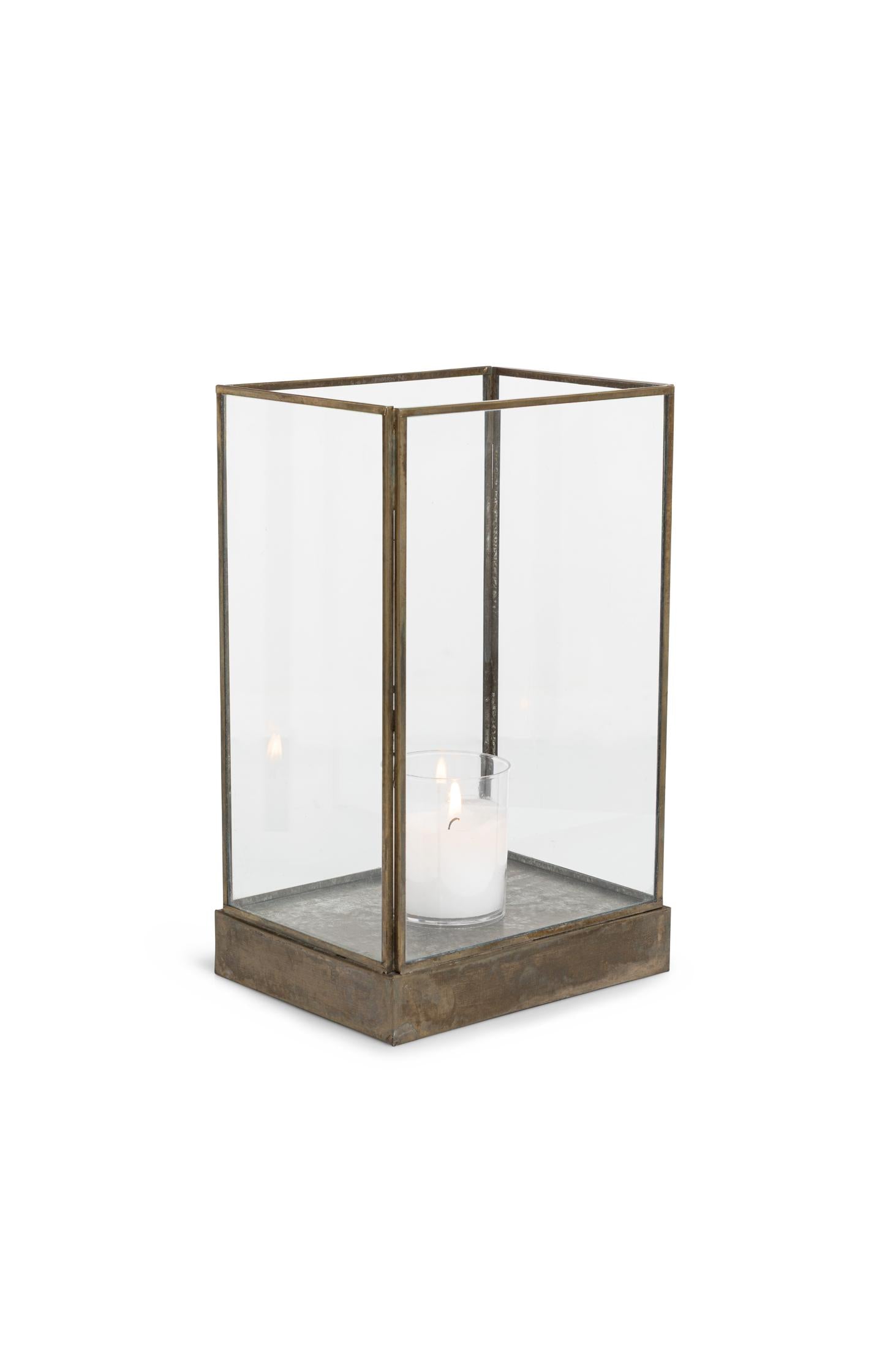 Glass candle holder with metal frame - large