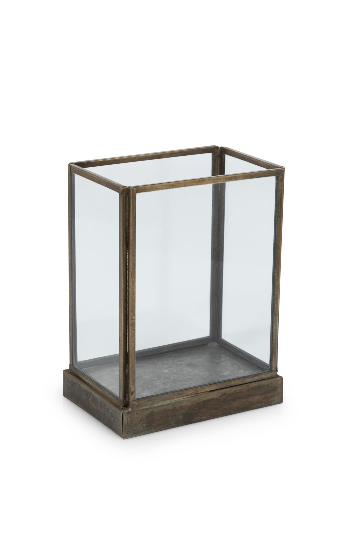 Glass candle holder with metal frame - small