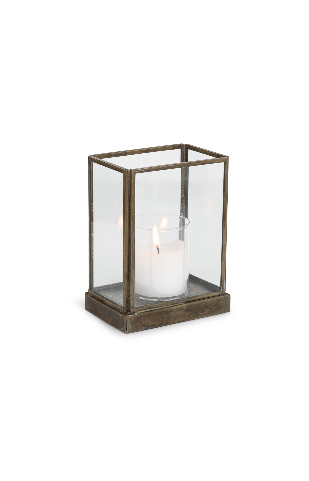 Glass candle holder with metal frame - small