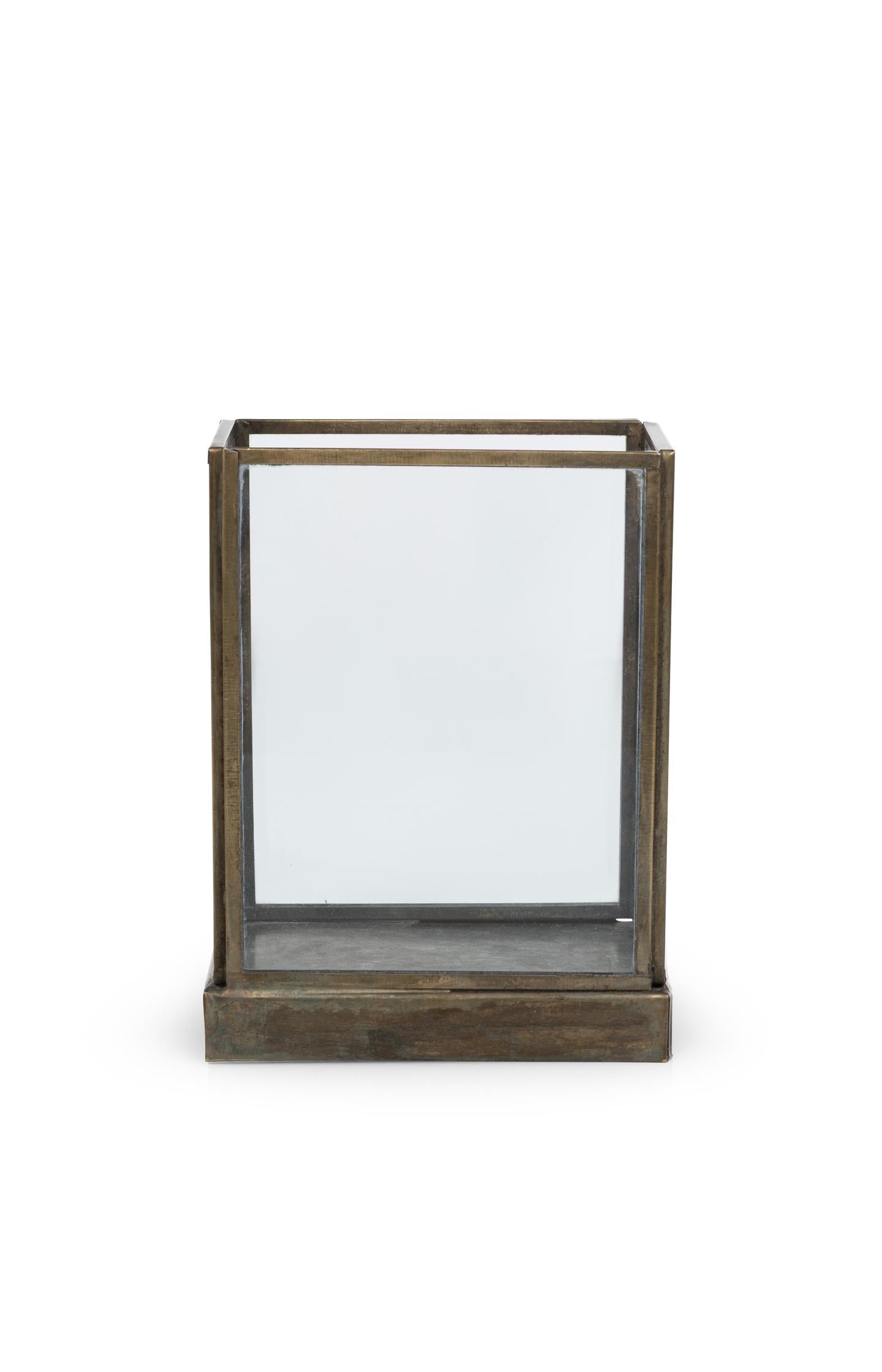 Glass candle holder with metal frame - small