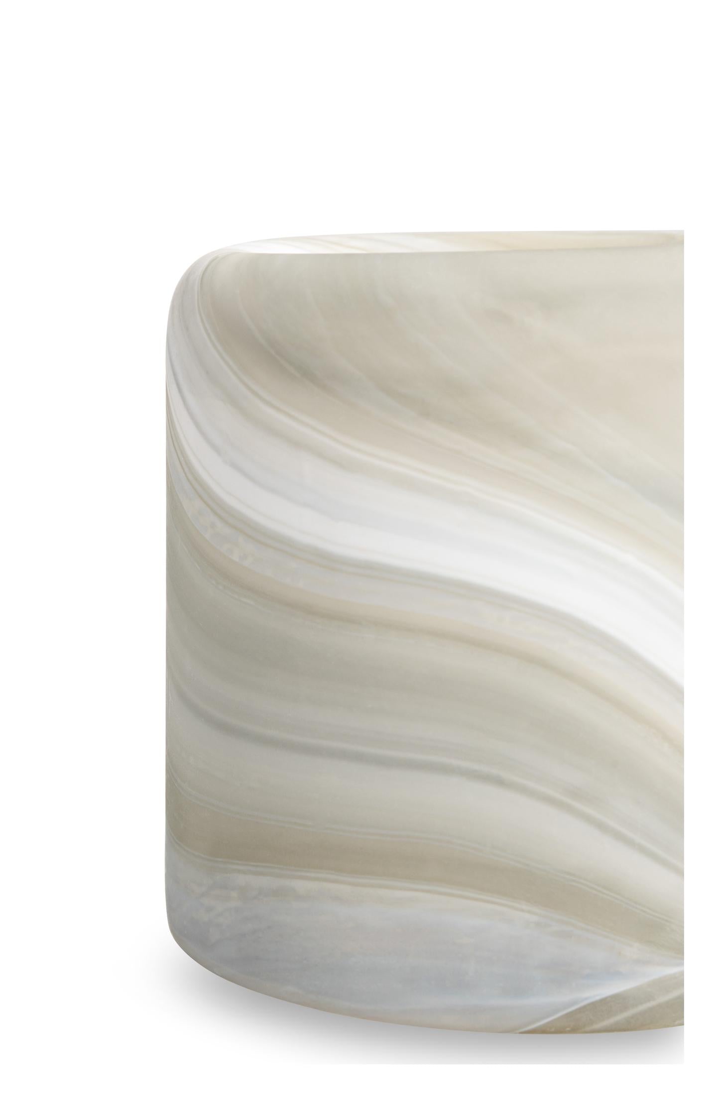 Glass tealight holder with swirl pattern