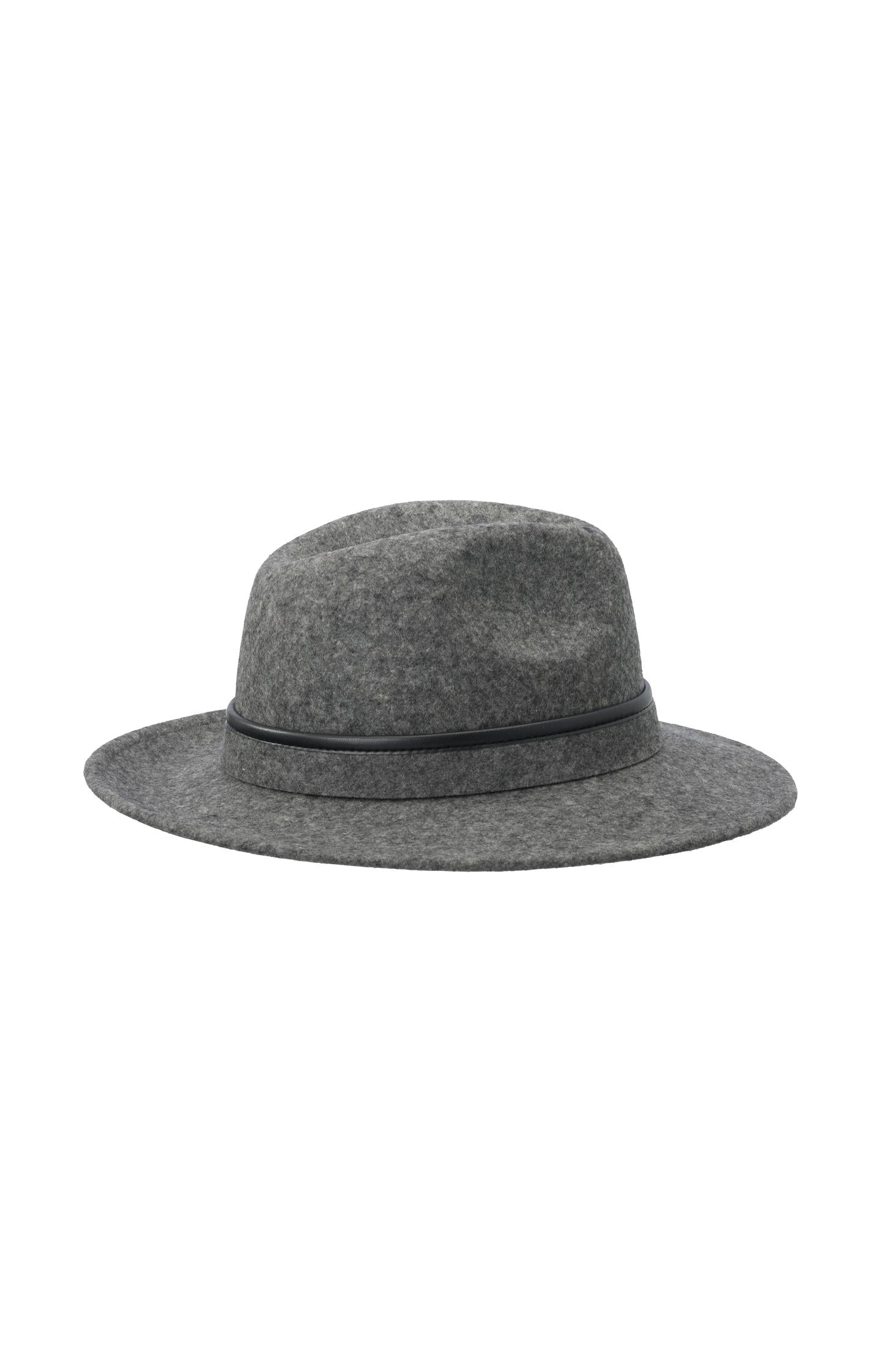 Gray fedora hat made from soft wool with classic wide brim