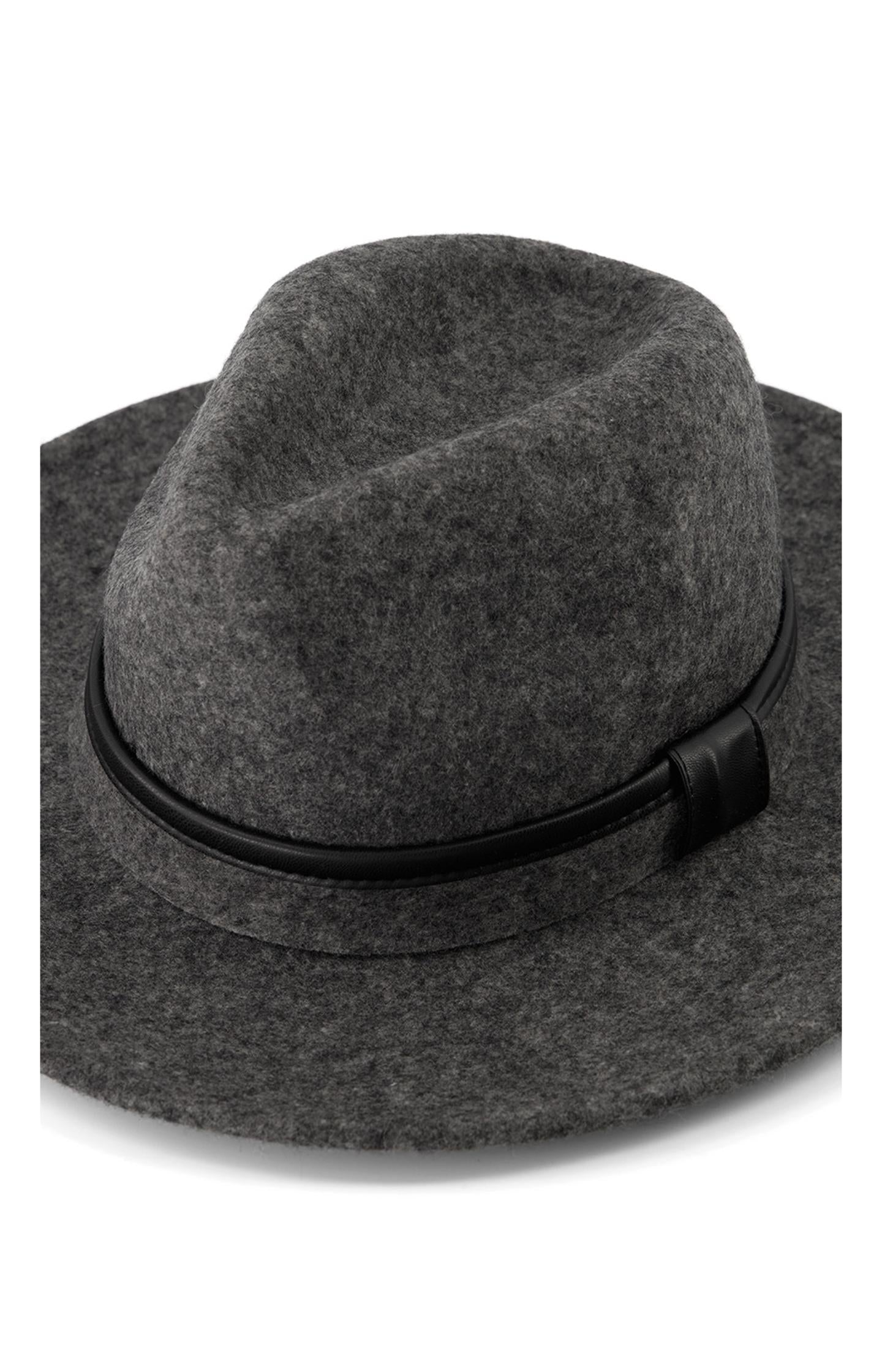 Gray fedora hat made from soft wool with classic wide brim