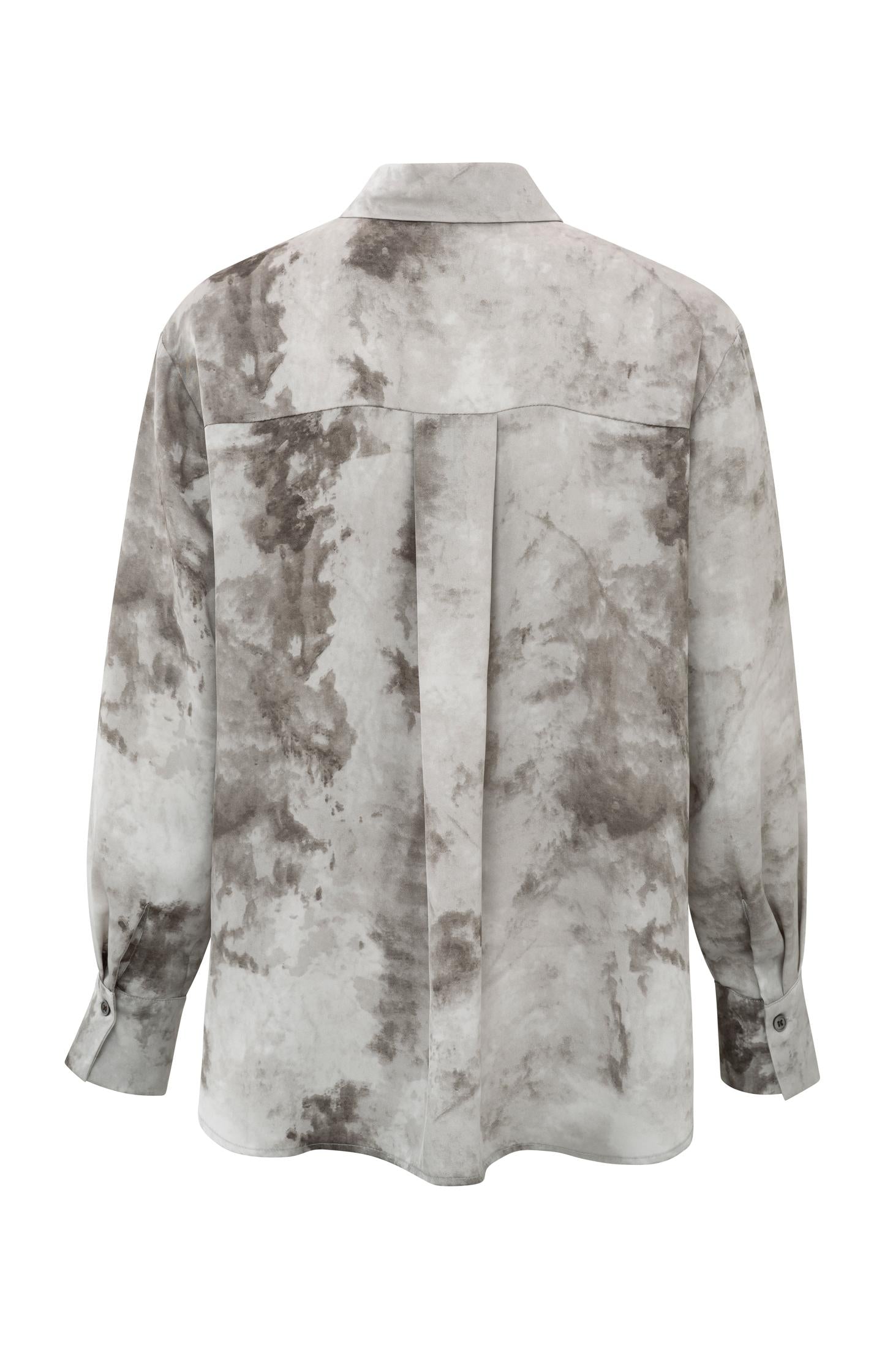 Grey blouse with abstract print and button closure