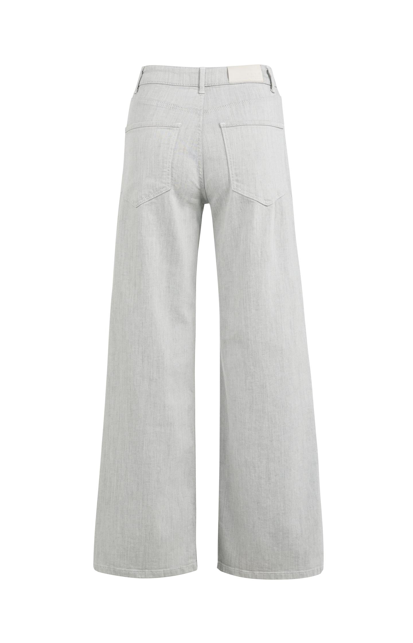 Grey denim trousers with high waist and straight legs