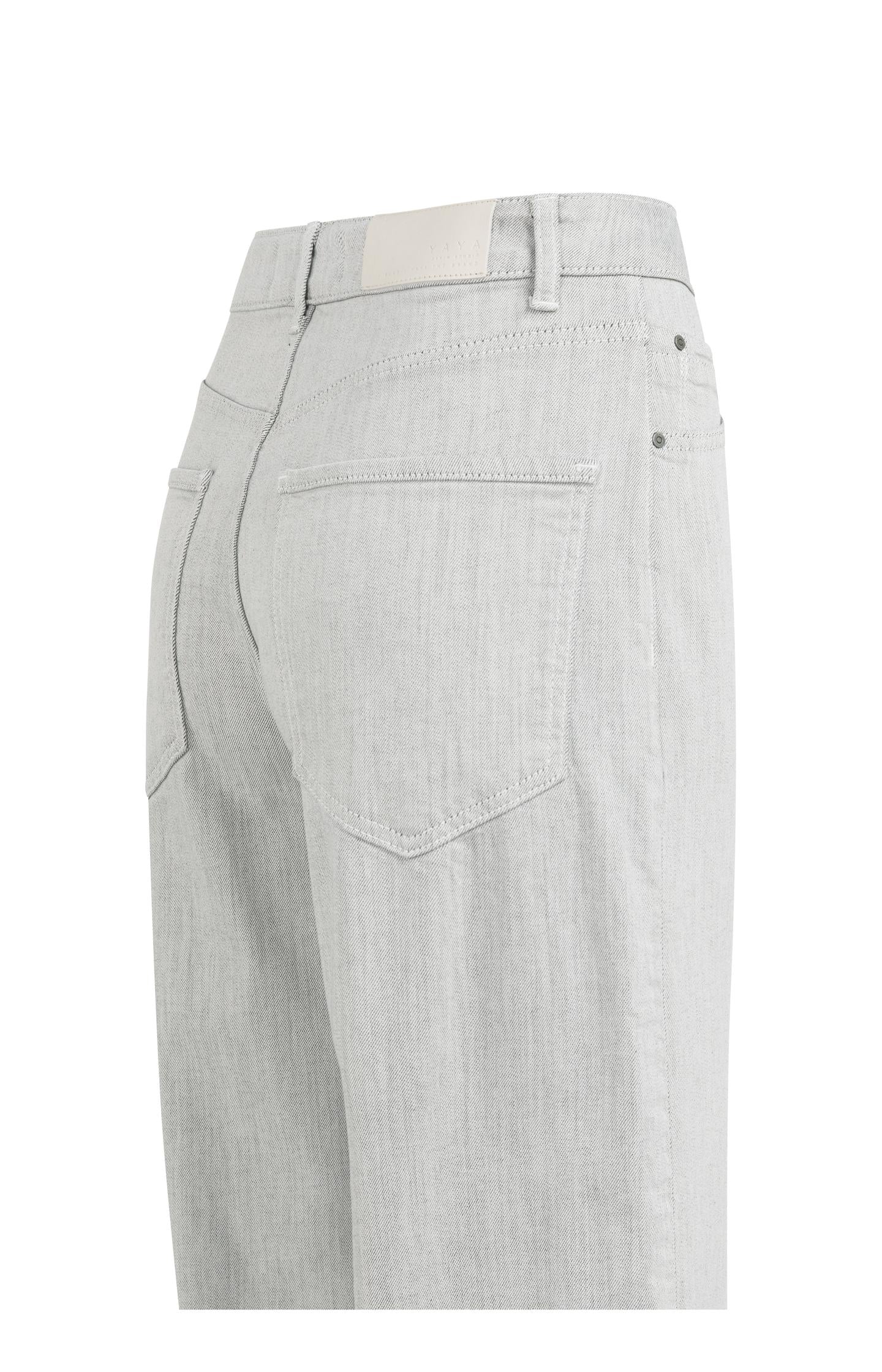 Grey denim trousers with high waist and straight legs