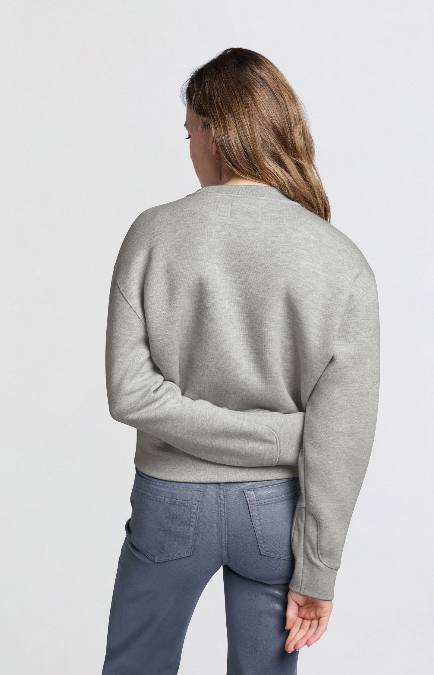 Grey melange sweatshirt with round neck and long sleeves