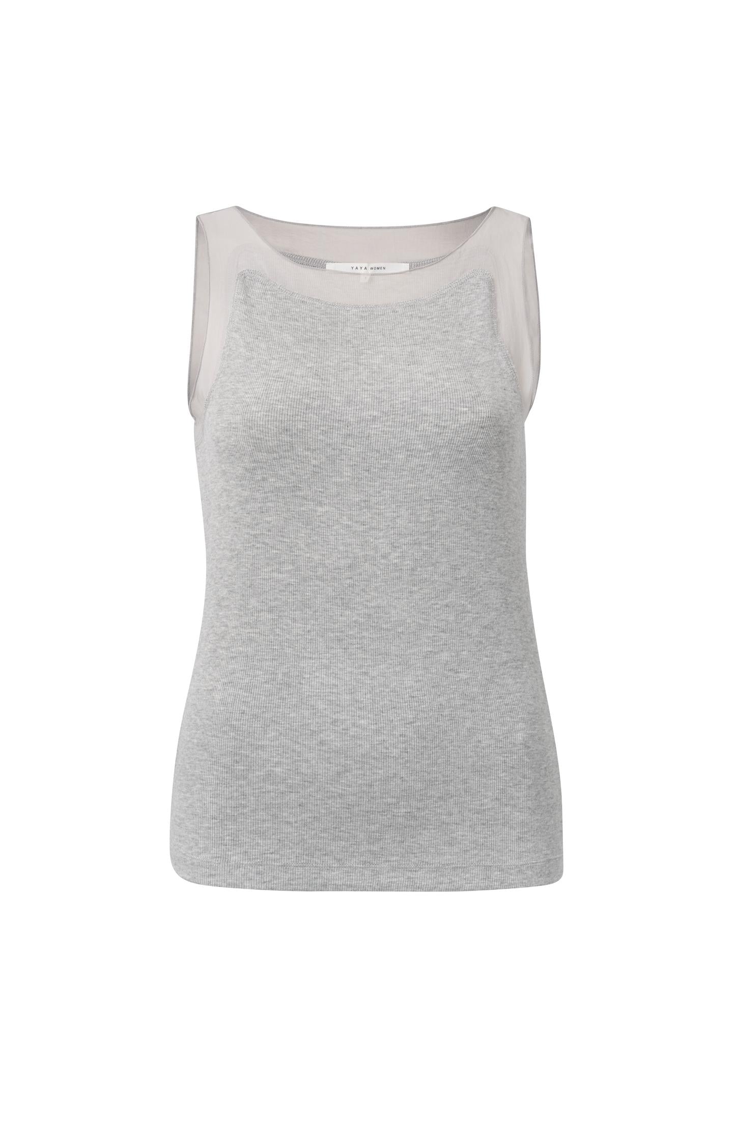 Grey sleeveless top with mesh details - Type: product