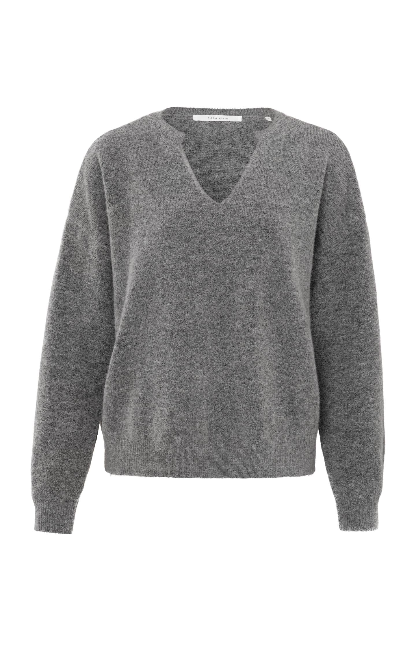 Grey sweater with V-neck and long sleeves - Type: product