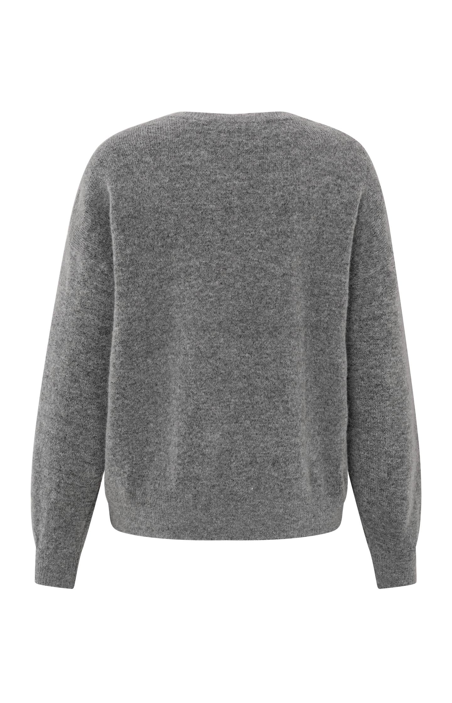 Grey sweater with V-neck and long sleeves