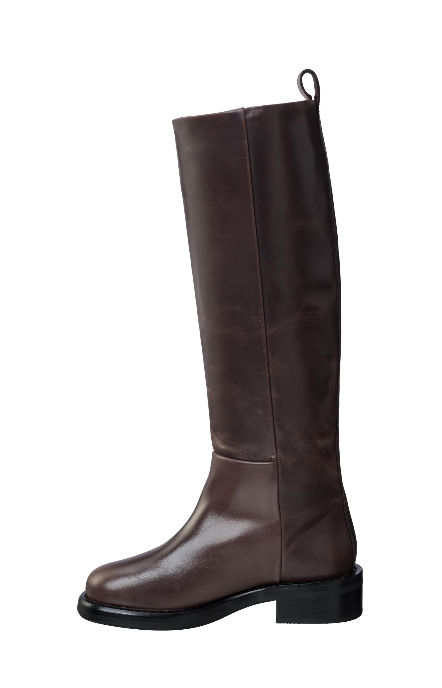 High boots in leather - Mulch Brown