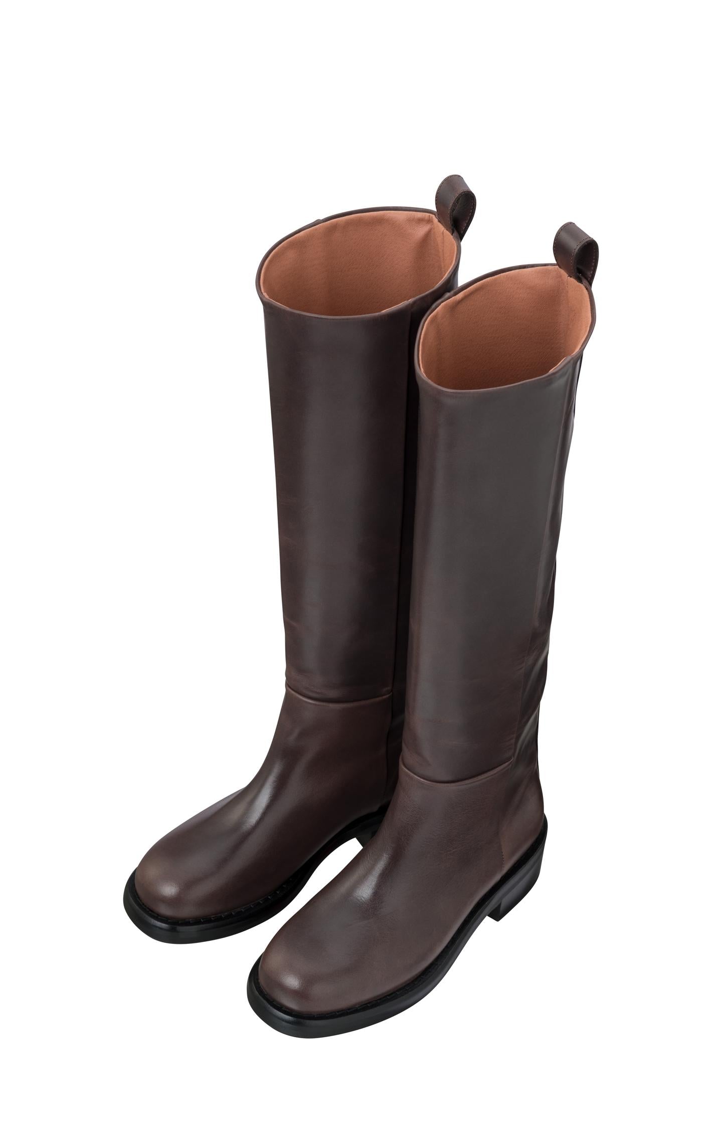 High boots in leather - Mulch Brown