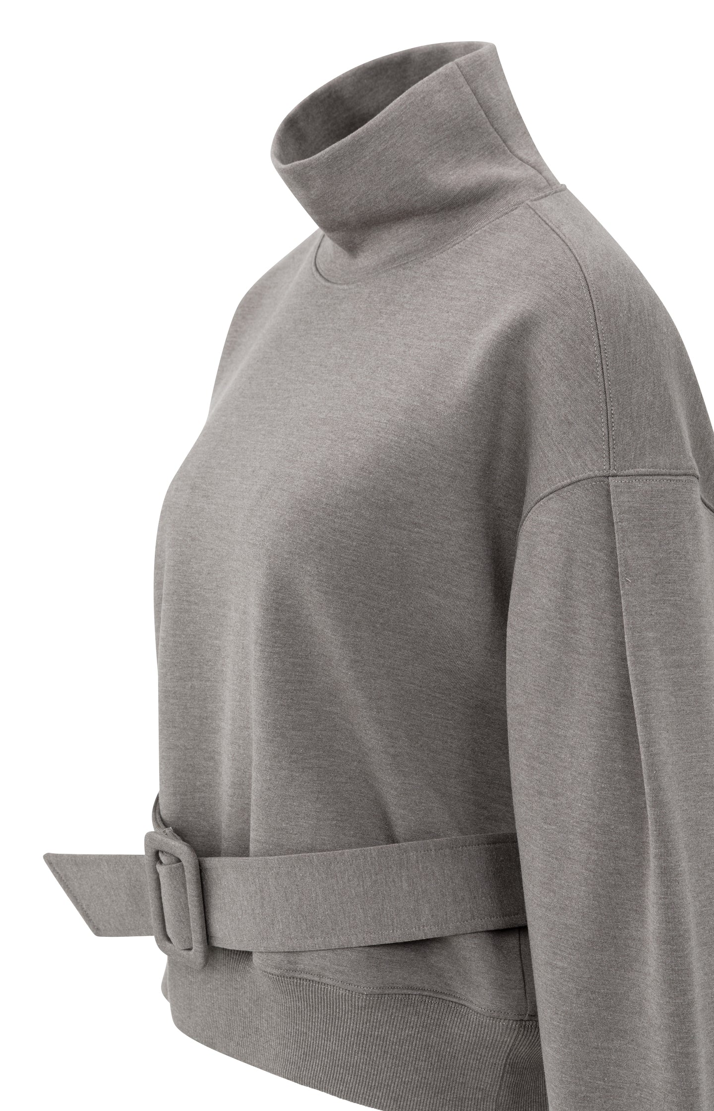 High neck sweatshirt with matching belt and pleated sleeves