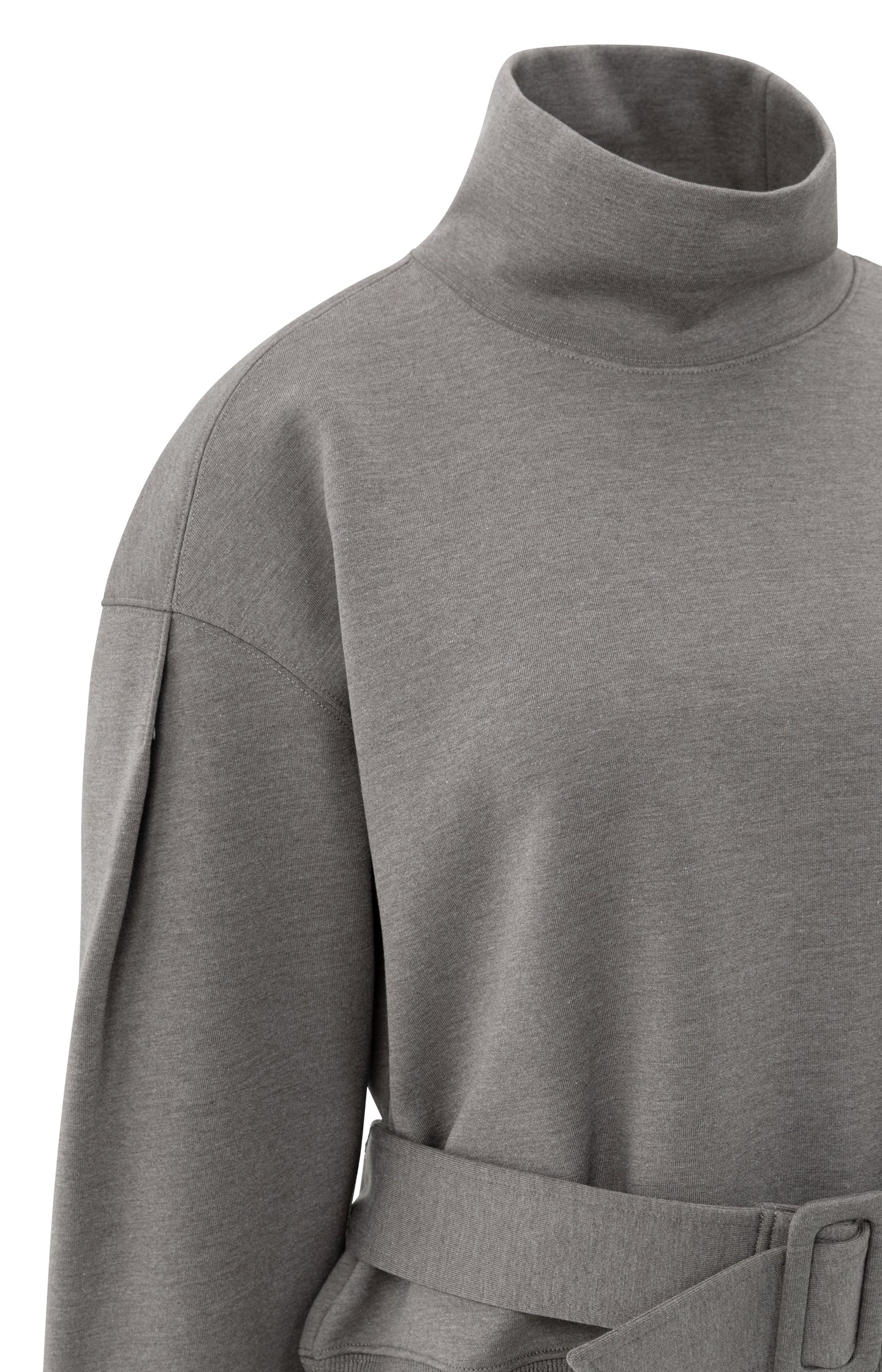 High neck sweatshirt with matching belt and pleated sleeves