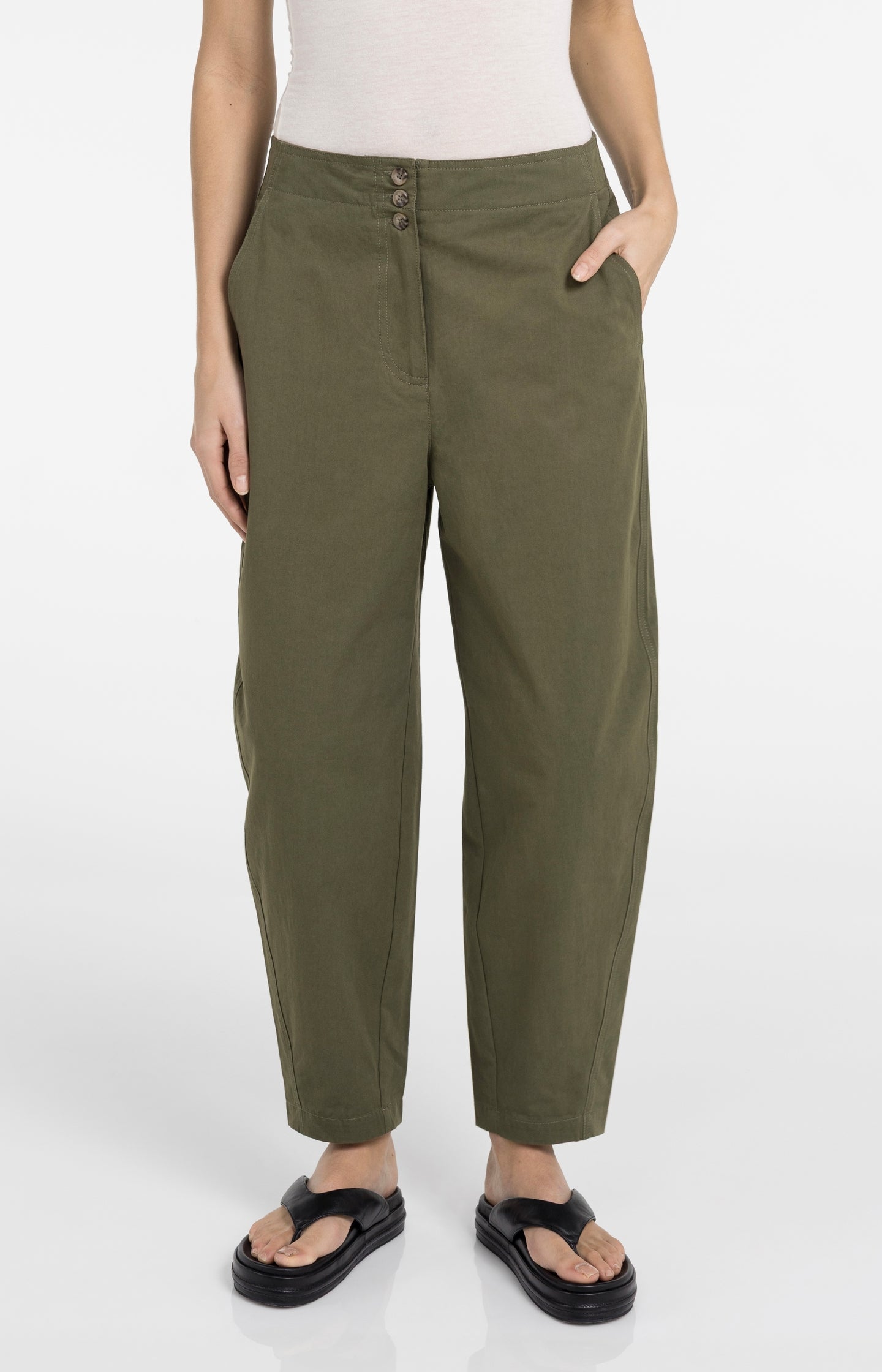 High waist barrel trousers with button detail - Type: lookbook