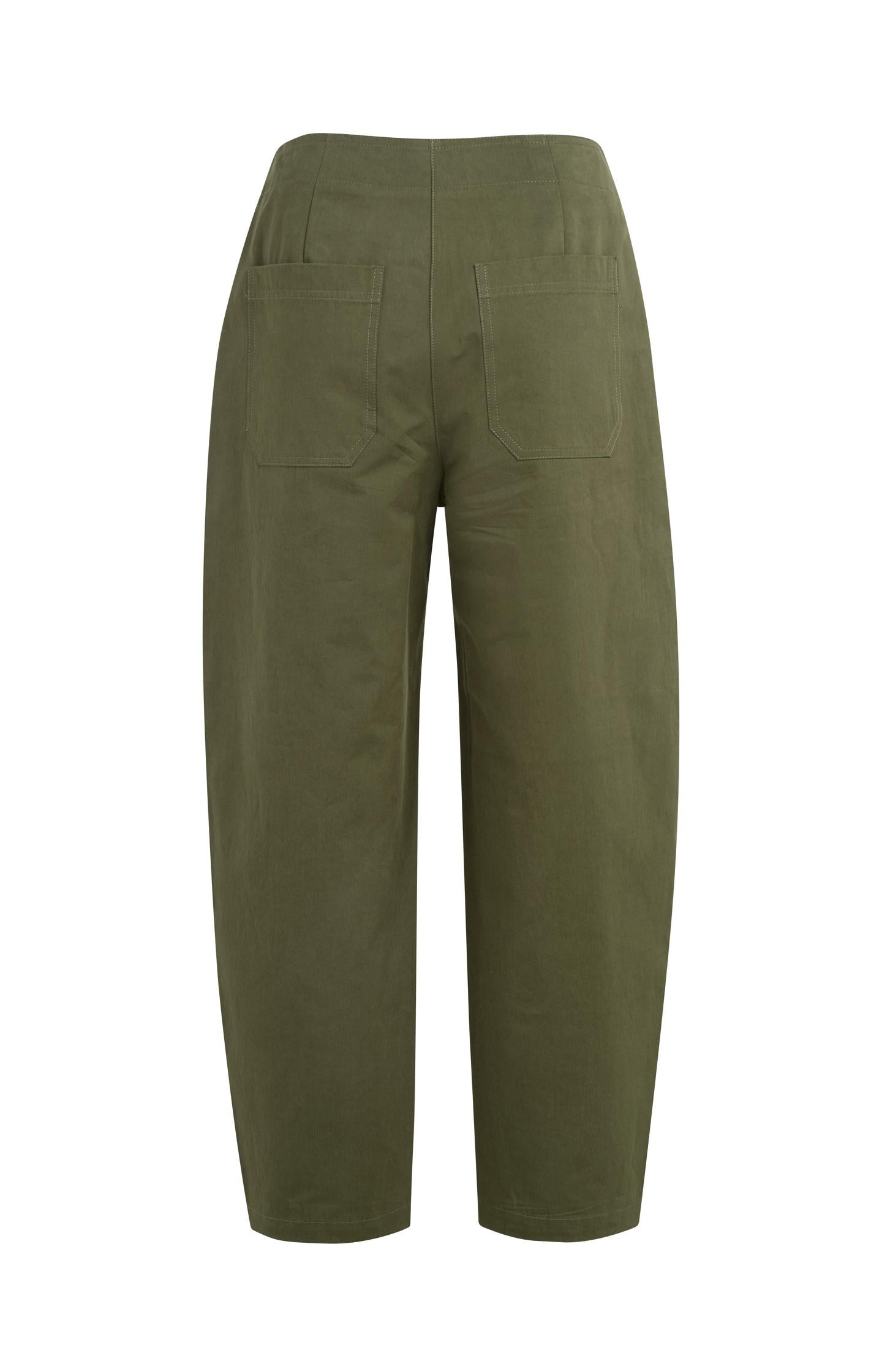 High waist barrel trousers with button detail