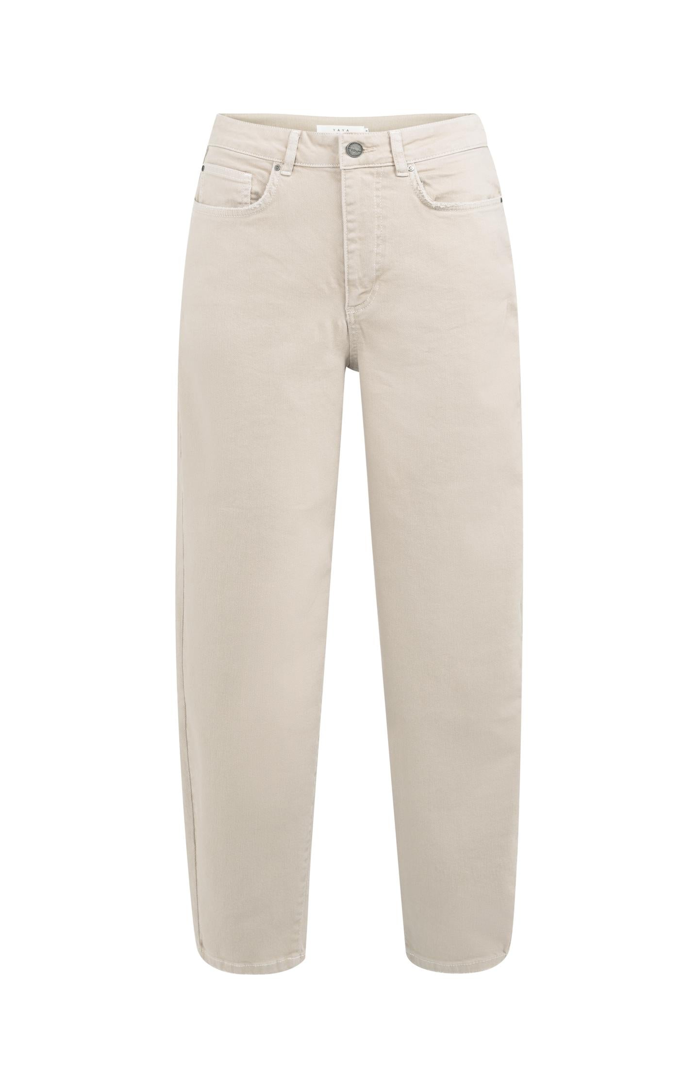 High-waist beige jeans with loose fit