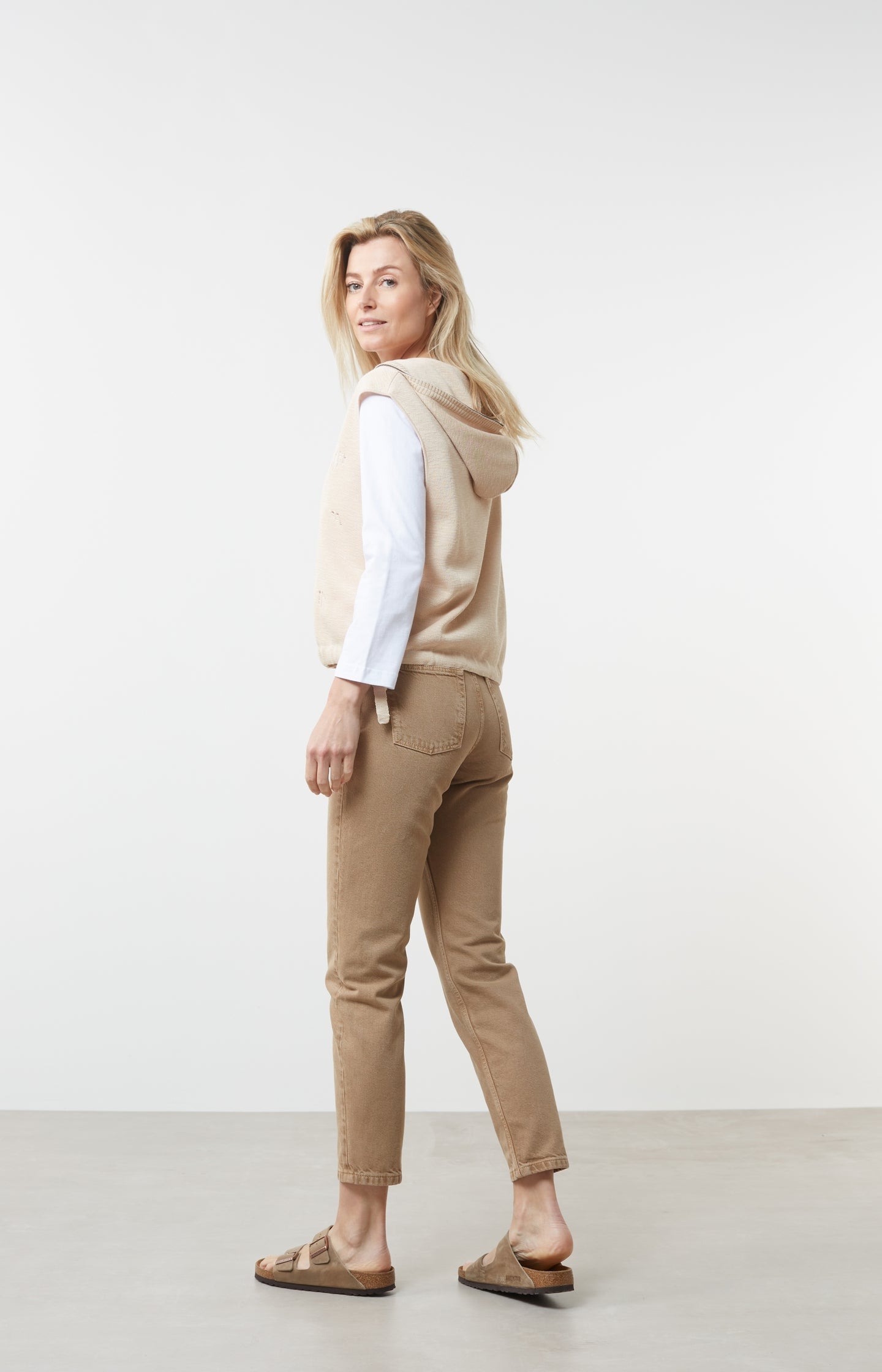 High waist denim trousers with straight leg and pockets - Type: lookbook