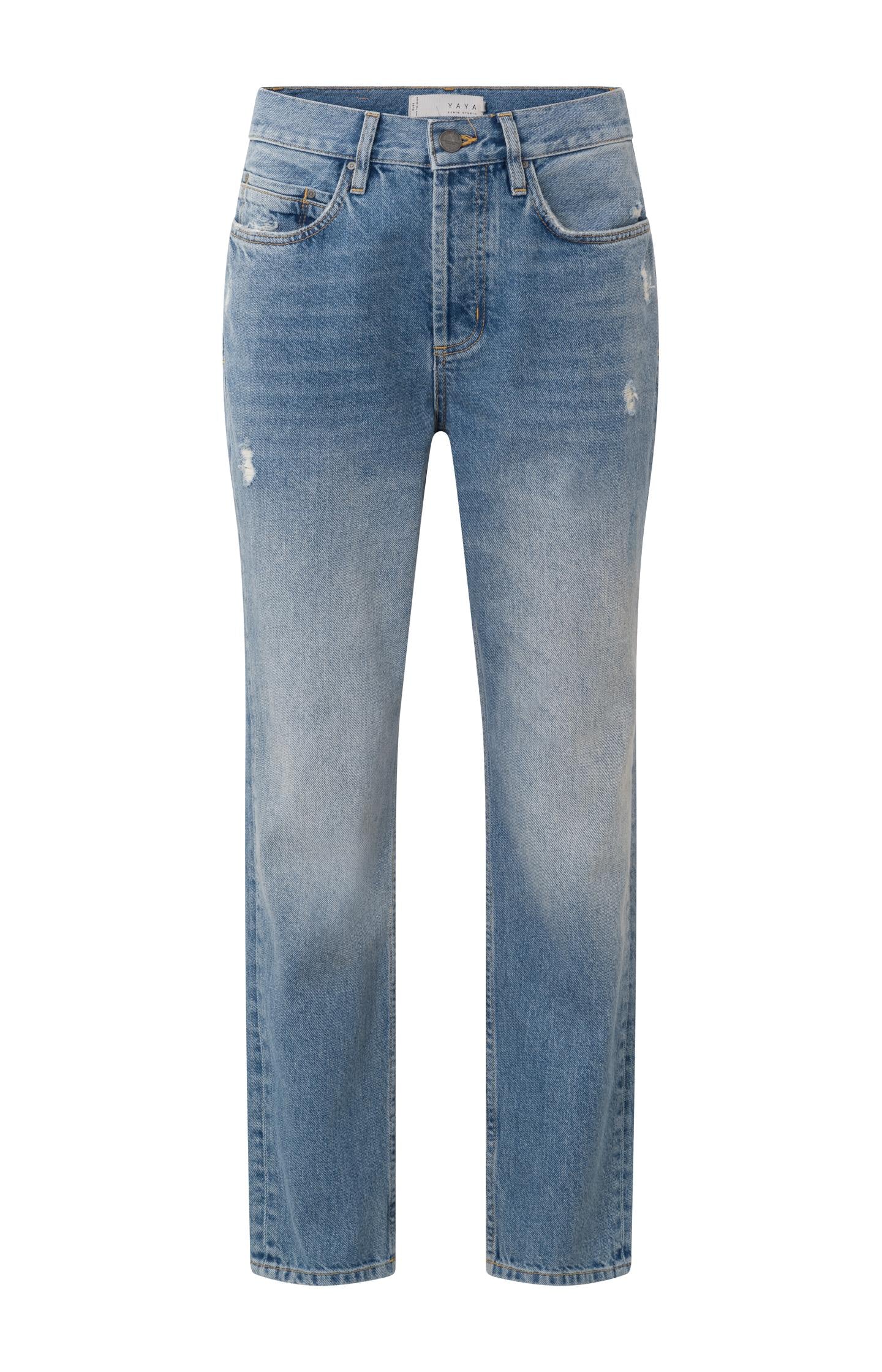 High waist denim with straight leg and five pocket style - Type: product