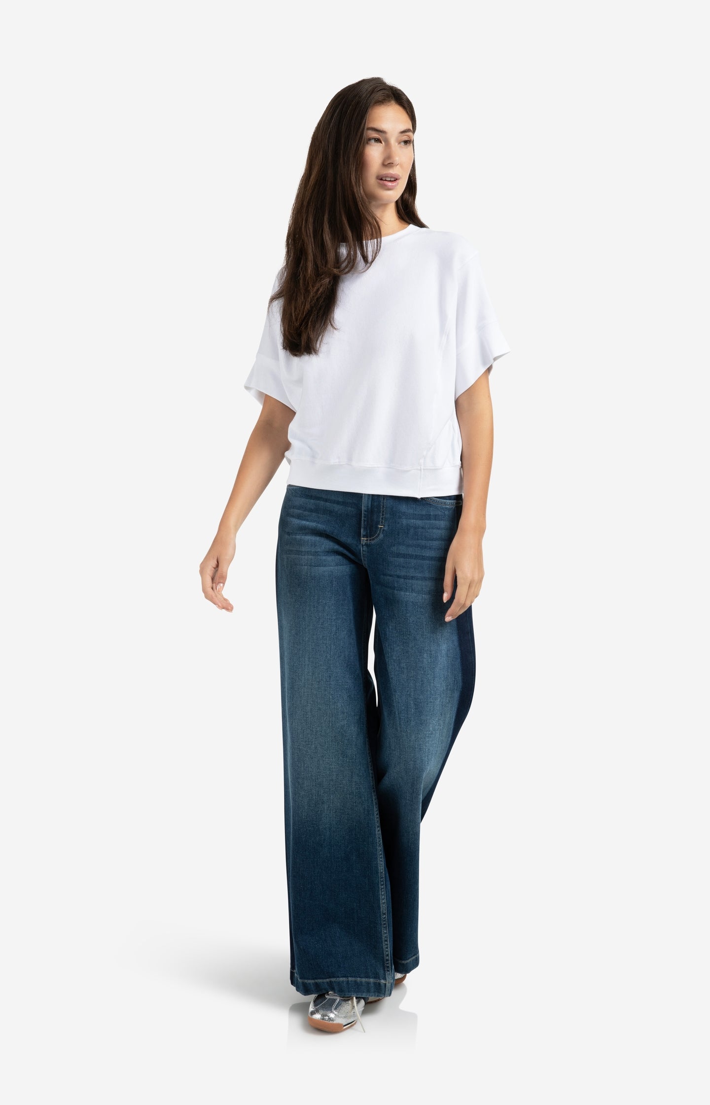 High waist jeans with tape detail and wide legs (L34)