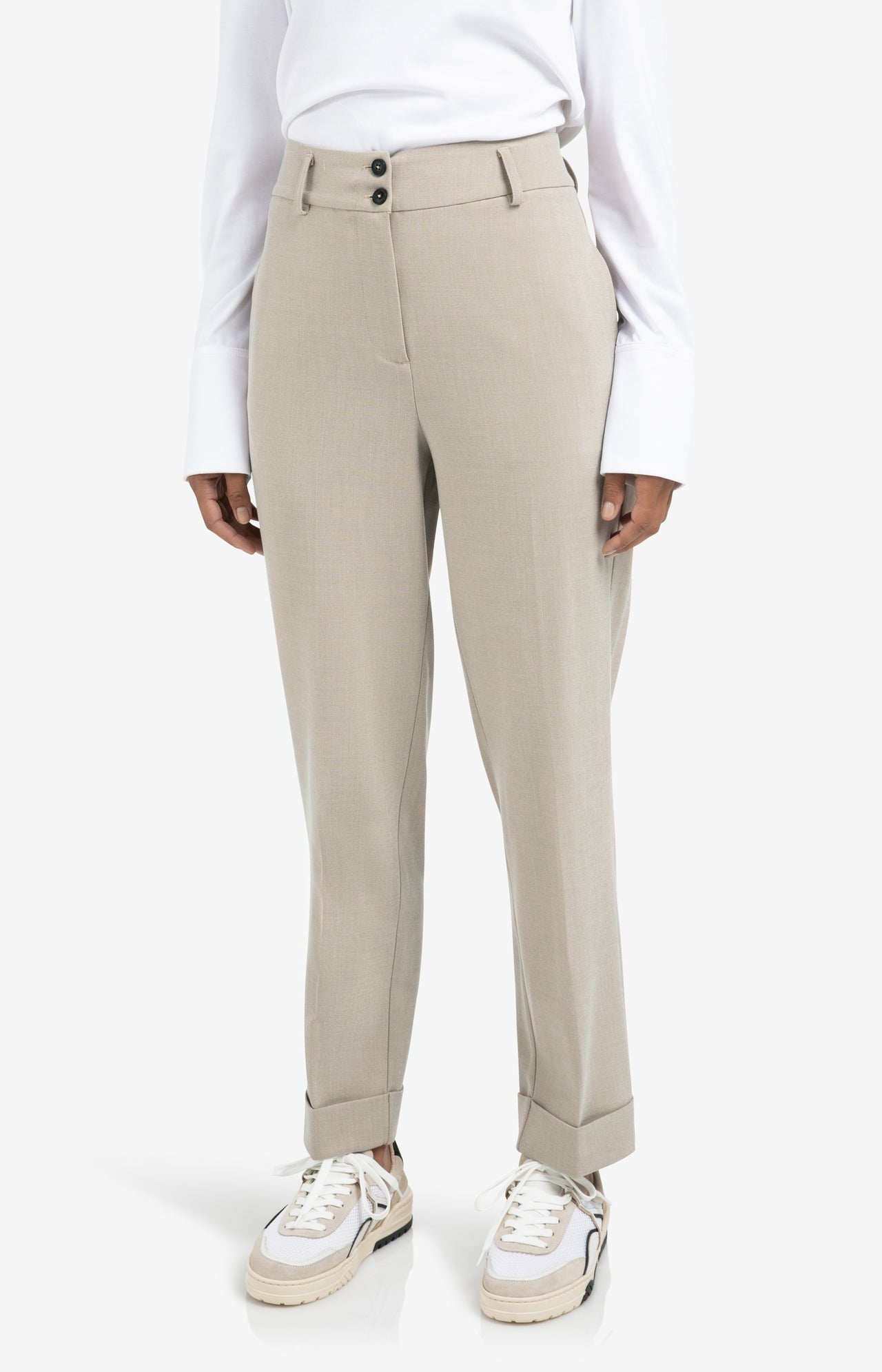 High waist tailored trousers with turn-ups