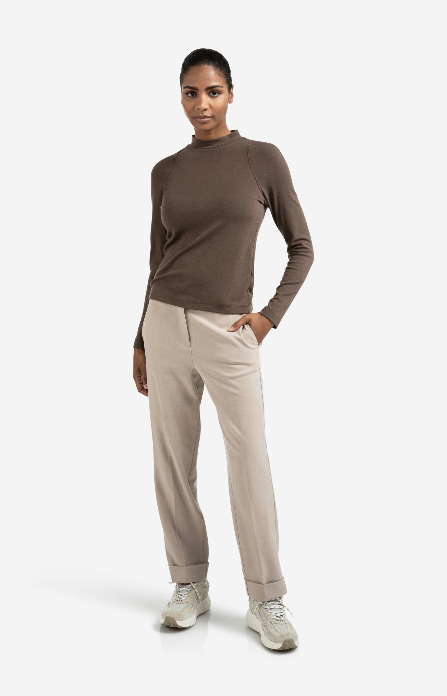High waist tailored trousers with turn-ups