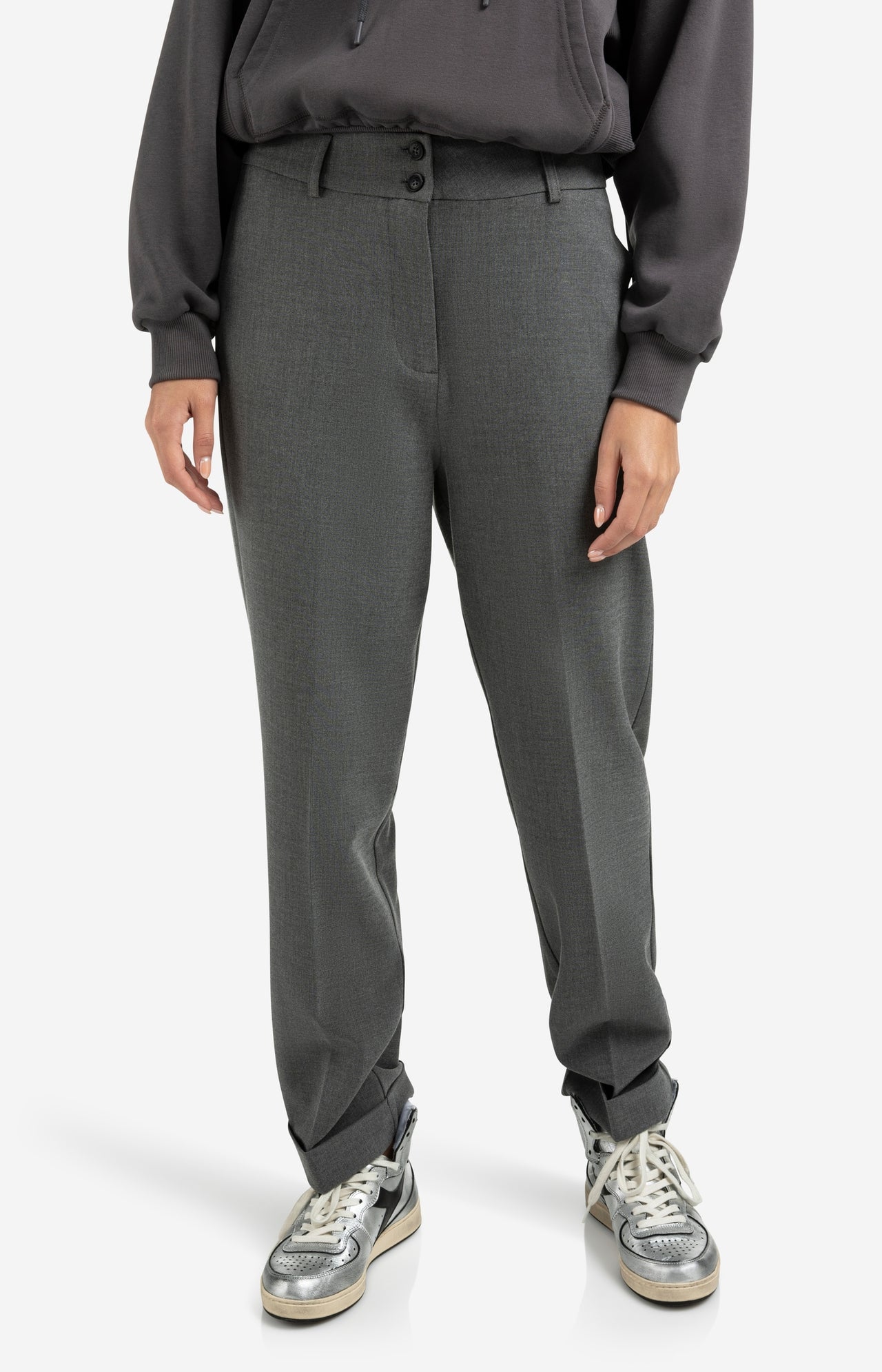High waist tailored trousers with turn-ups