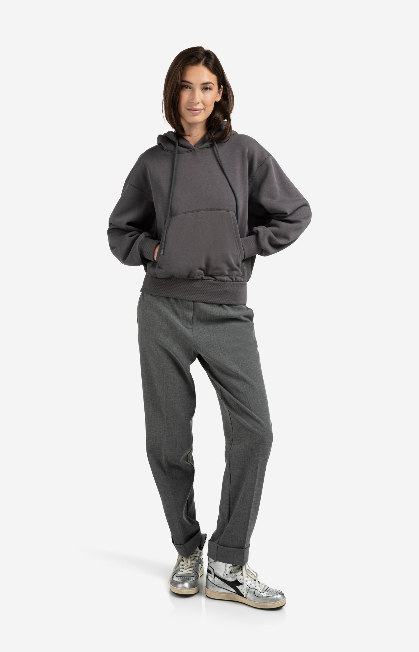 High waist tailored trousers with turn-ups