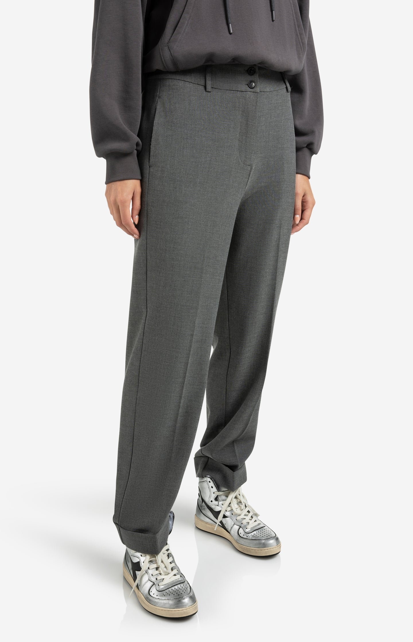 High waist tailored trousers with turn-ups